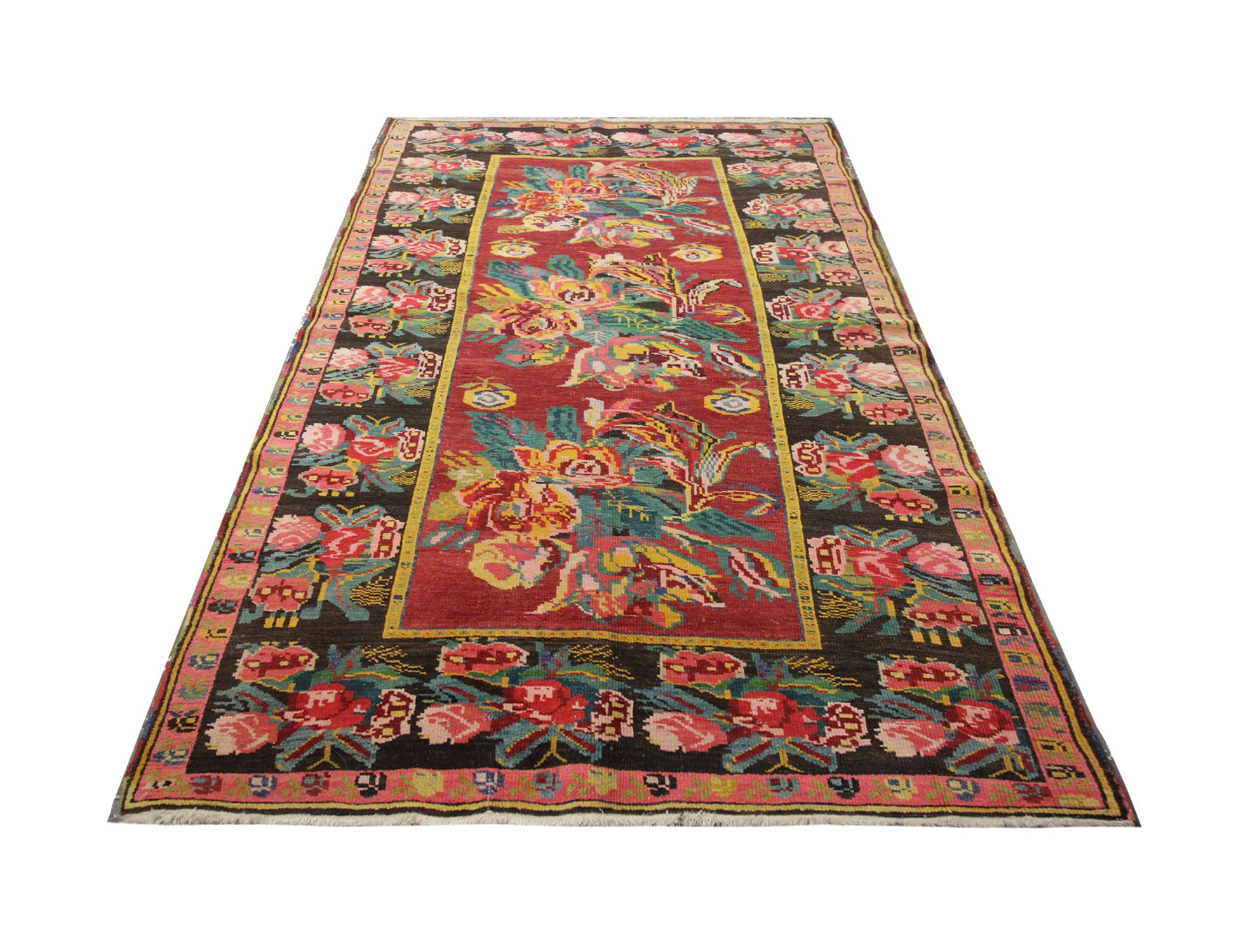 Bohemian Traditional Handmade Carpet, Oriental Rug Karabagah Floral Caucasian Rug Sale