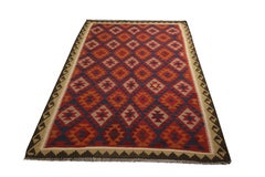 Traditional Handmade Carpet Wool Kilim Rug Orange Geometric Area Rug