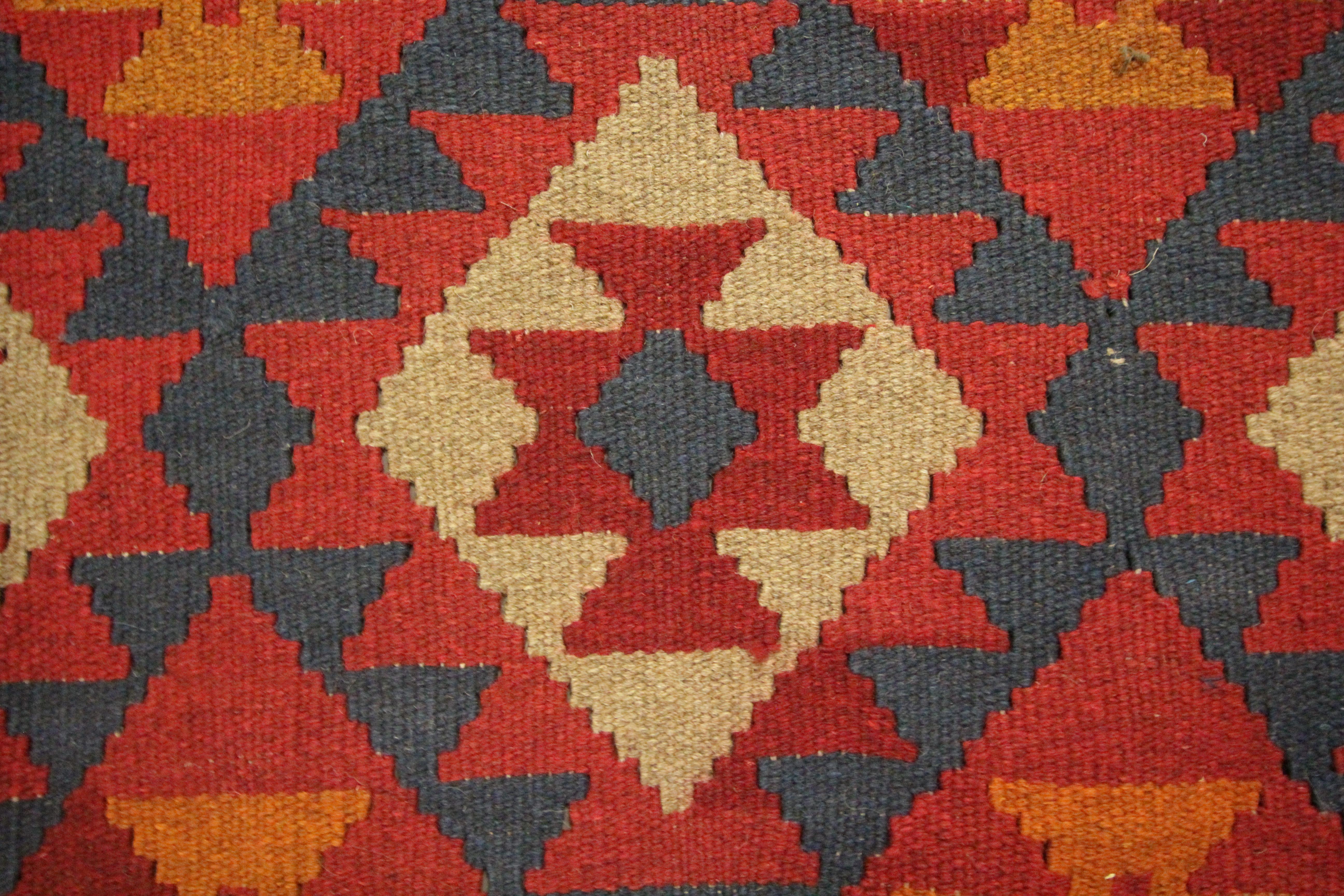 Afghan Traditional Handmade Carpet Wool Kilim Rug Orange Geometric Area Rug For Sale