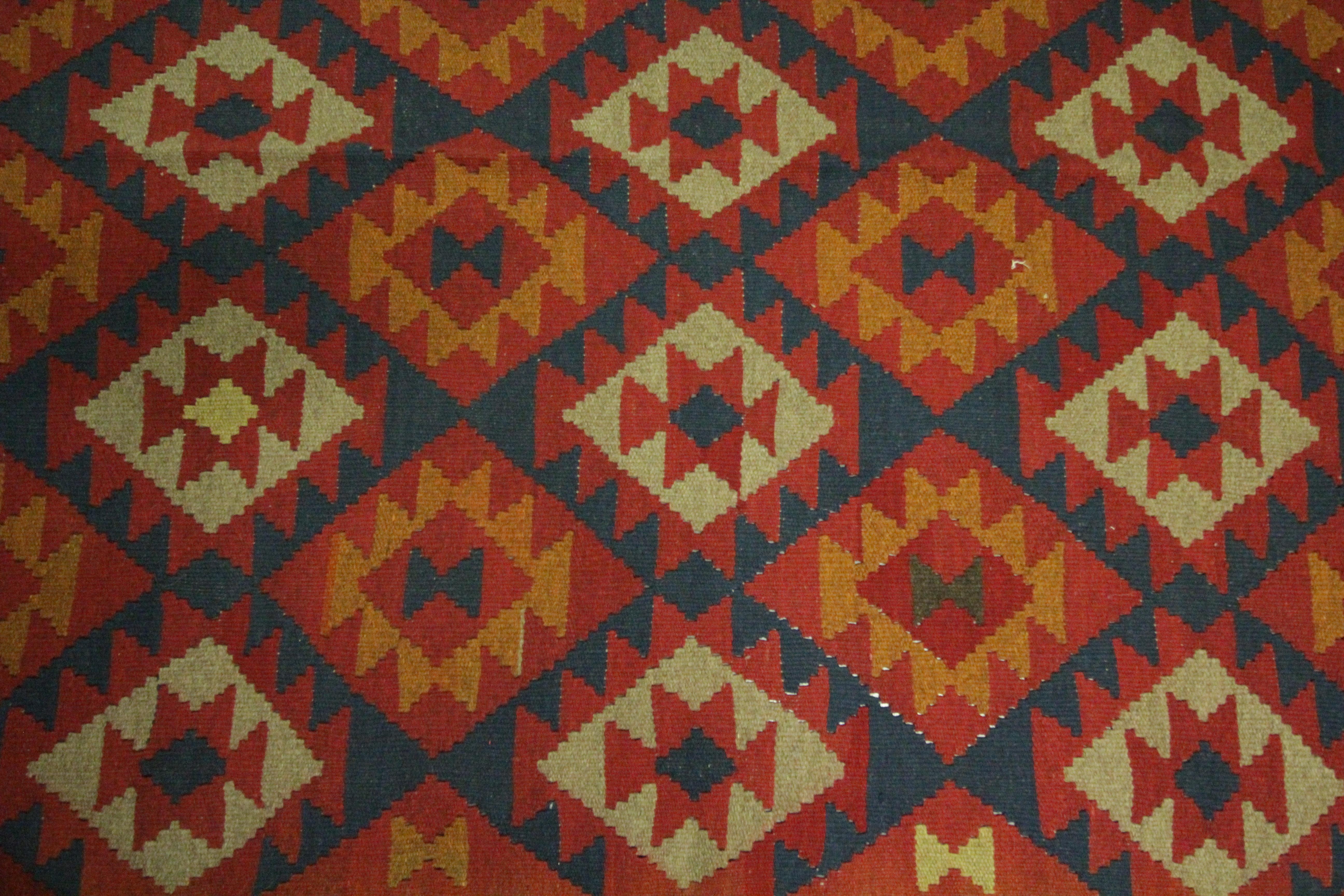 Contemporary Traditional Handmade Carpet Wool Kilim Rug Orange Geometric Area Rug For Sale