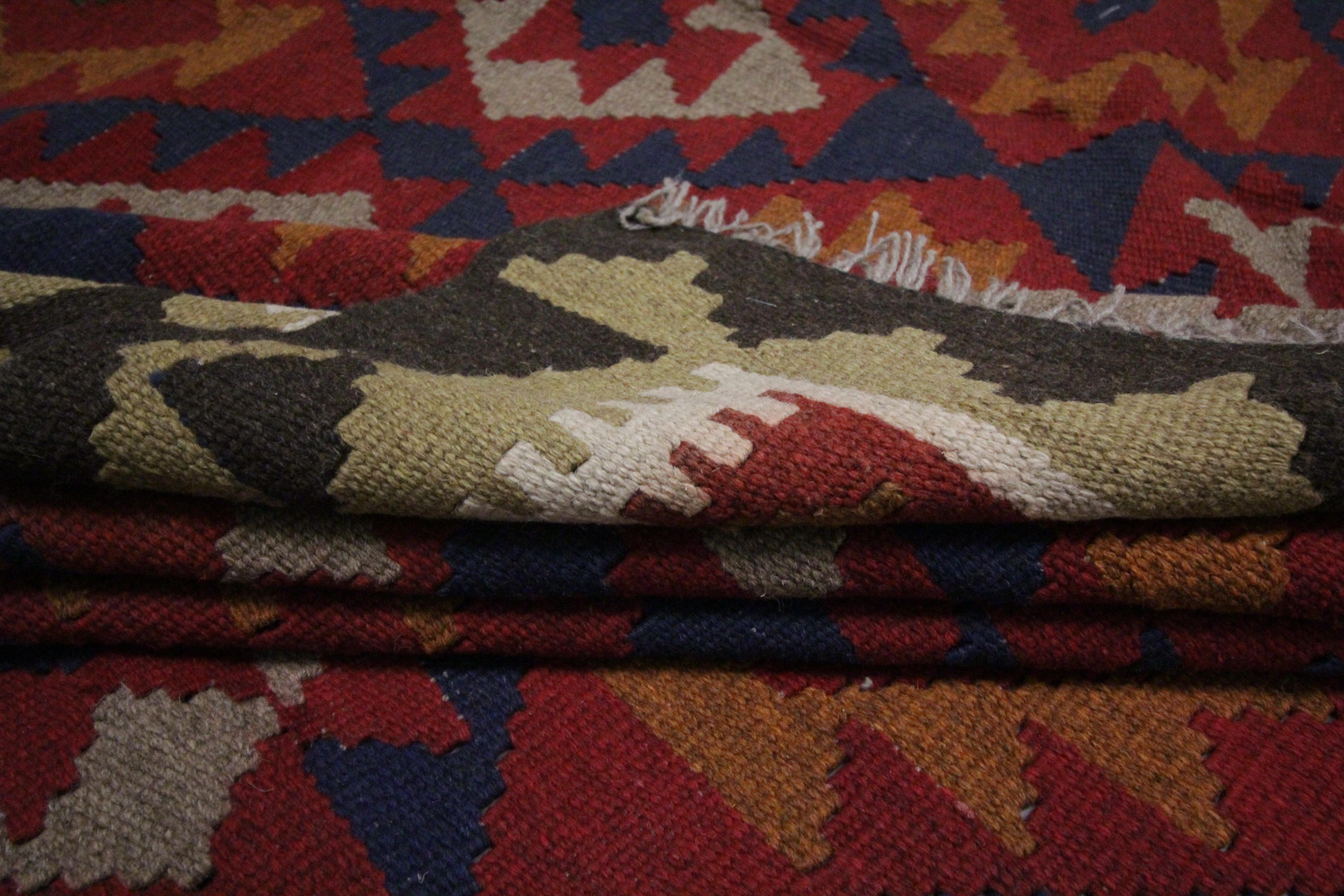 Traditional Handmade Carpet Wool Kilim Rug Orange Geometric Area Rug For Sale 1