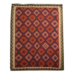 Traditioneller handgefertigter Woll-Kelim-Teppich Orange Geometrischer Teppich