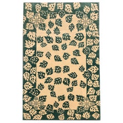 Green Modern Rug Handmade Carpet Cream Wool Area Rug for Home Decor