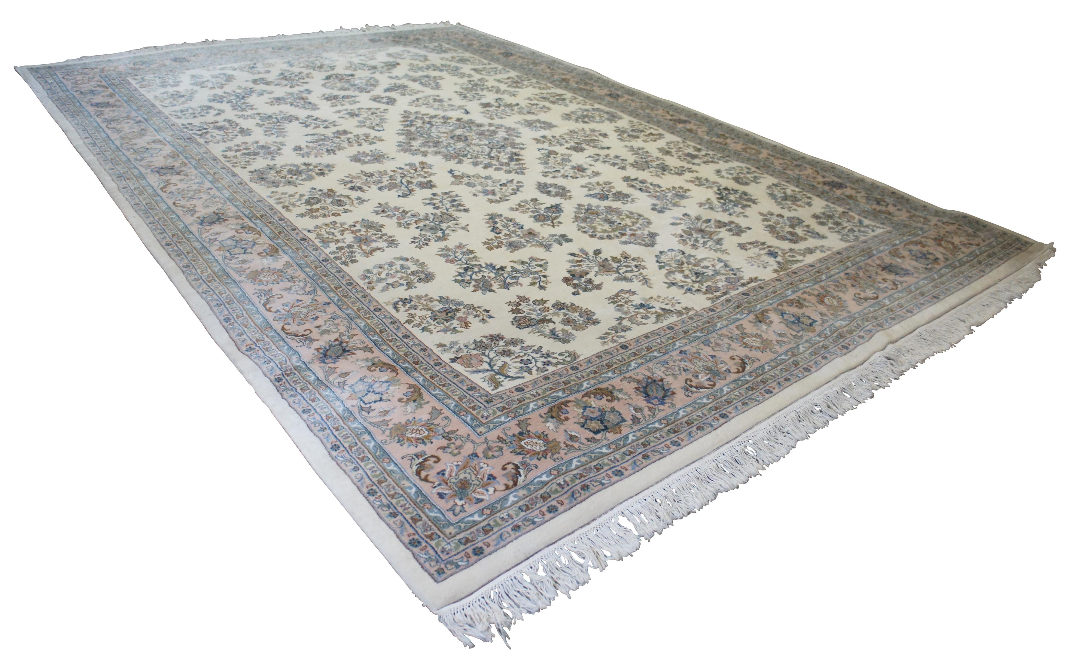 Chinoiserie Traditional Handmade Royal Indo Oriental Floral All over Area Rug  For Sale