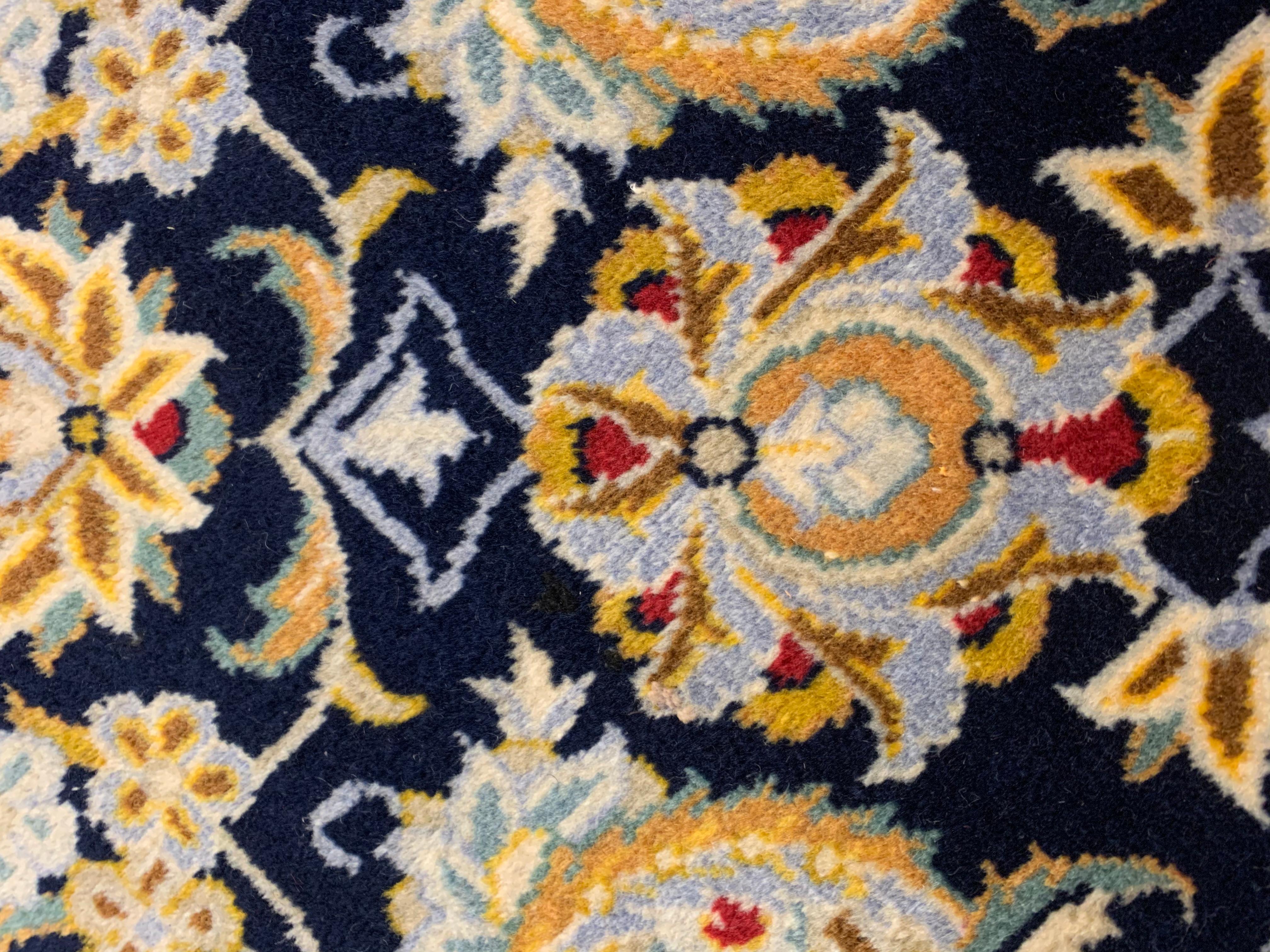 Traditional Handmade Vintage Carpet Large Blue Cream Wool Area Rug For Sale 3