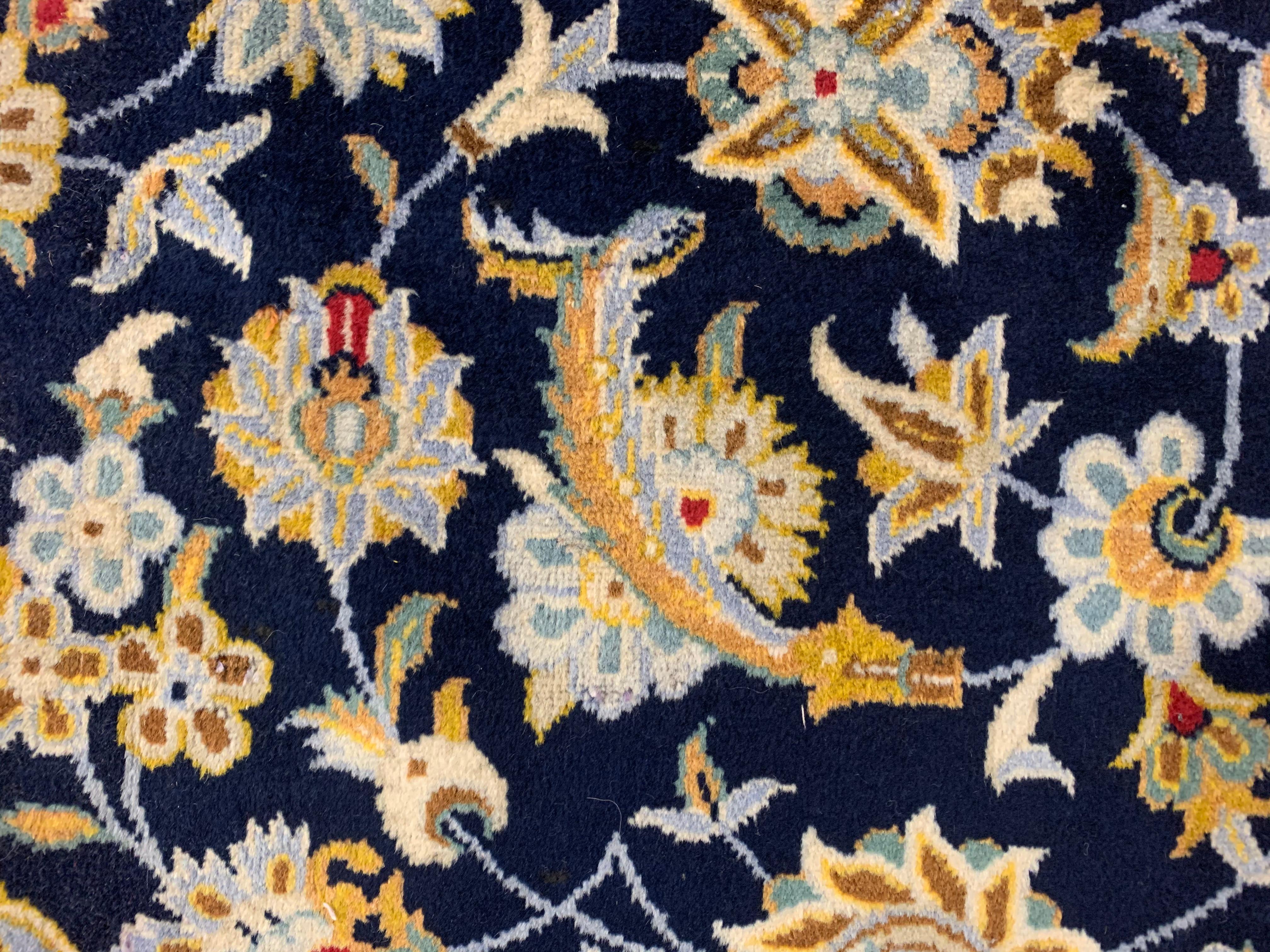 Traditional Handmade Vintage Carpet Large Blue Cream Wool Area Rug For Sale 5
