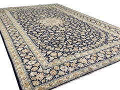 Tappeto tradizionale fatto a mano vintage Grande tappeto di lana blu crema