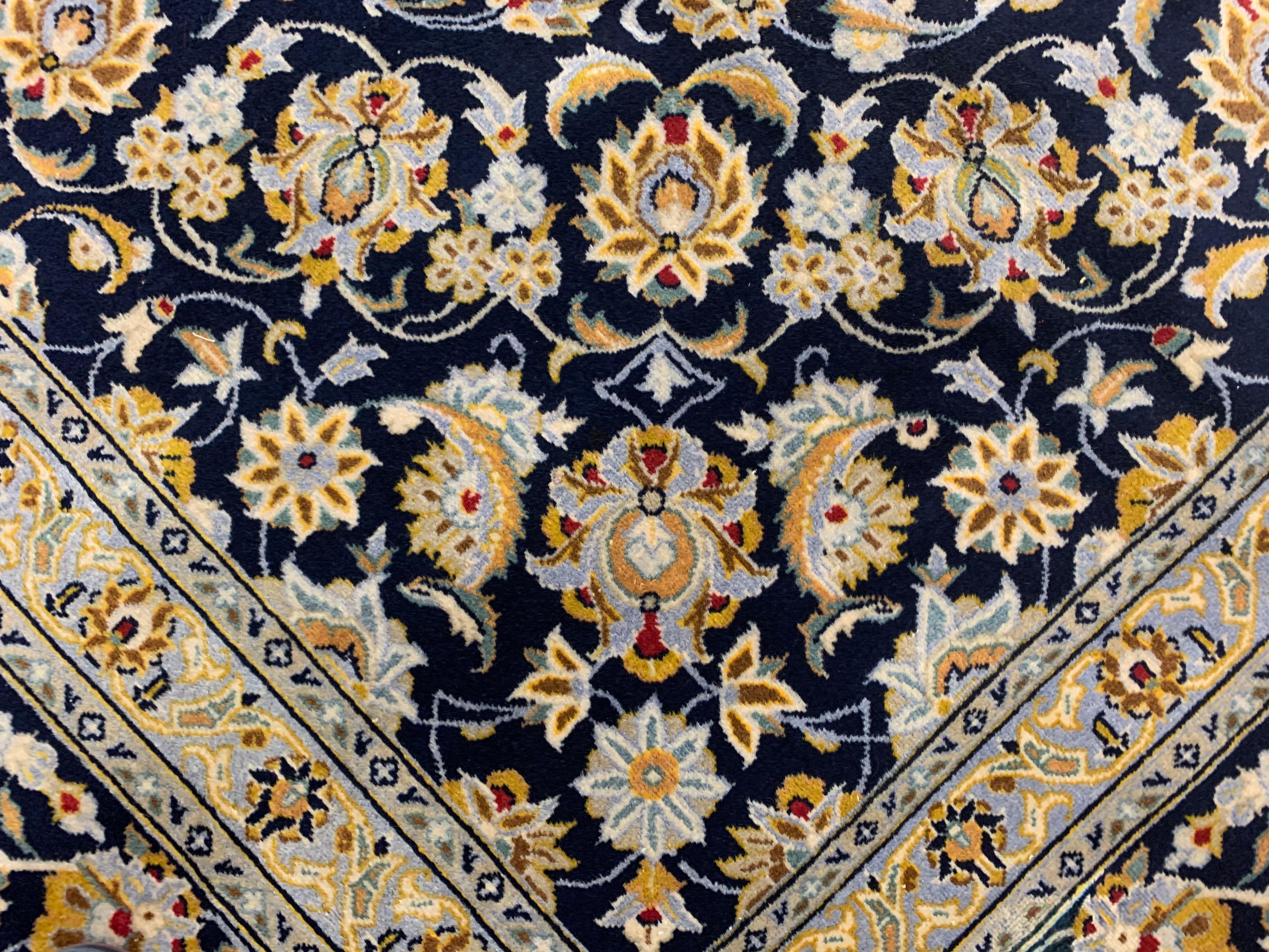 Mid-20th Century Traditional Handmade Vintage Carpet Large Blue Cream Wool Area Rug For Sale