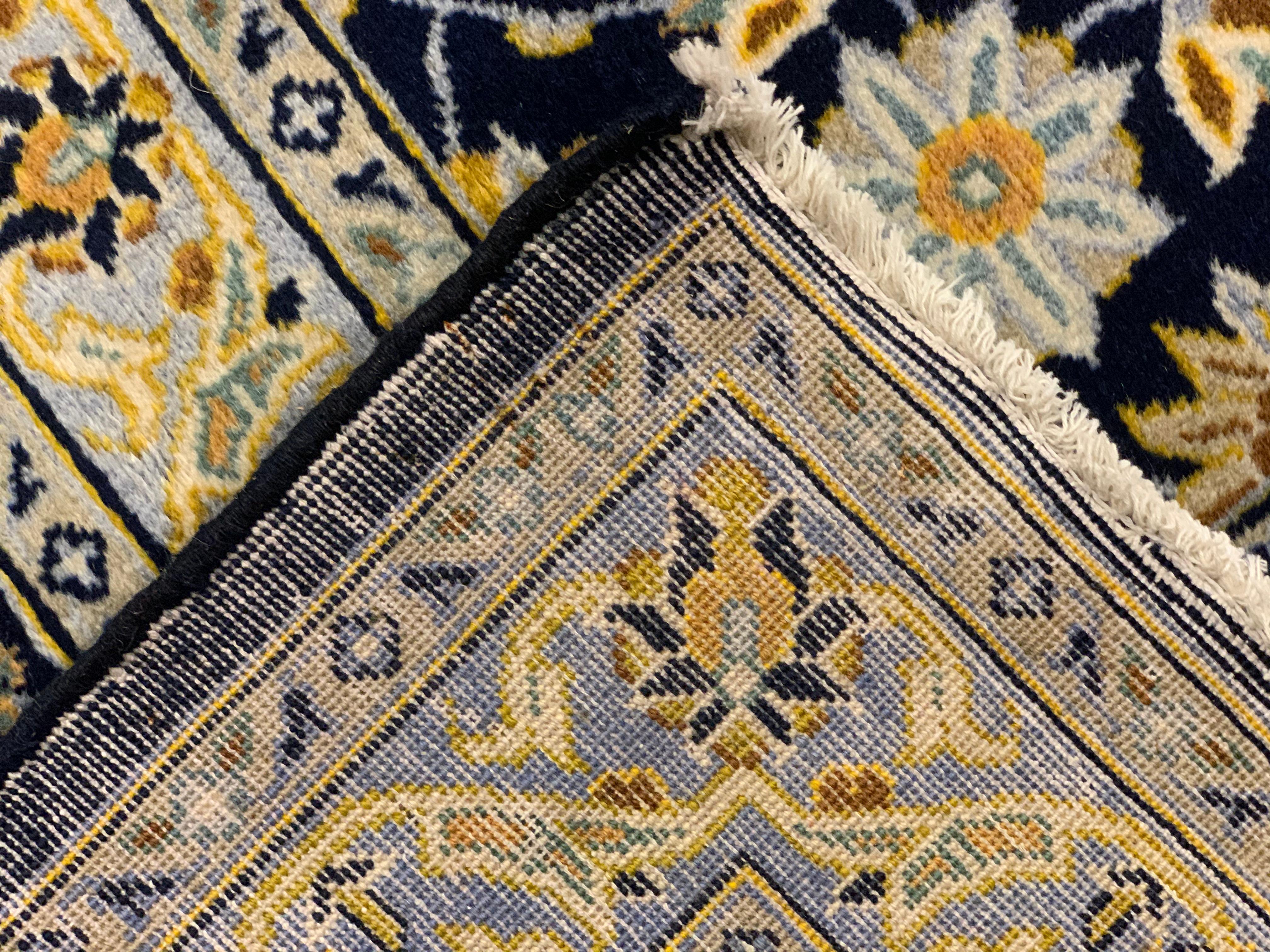 Traditional Handmade Vintage Carpet Large Blue Cream Wool Area Rug For Sale 2