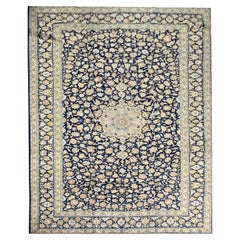 Traditional Handmade Retro Carpet Large Blue Cream Wool Area Rug