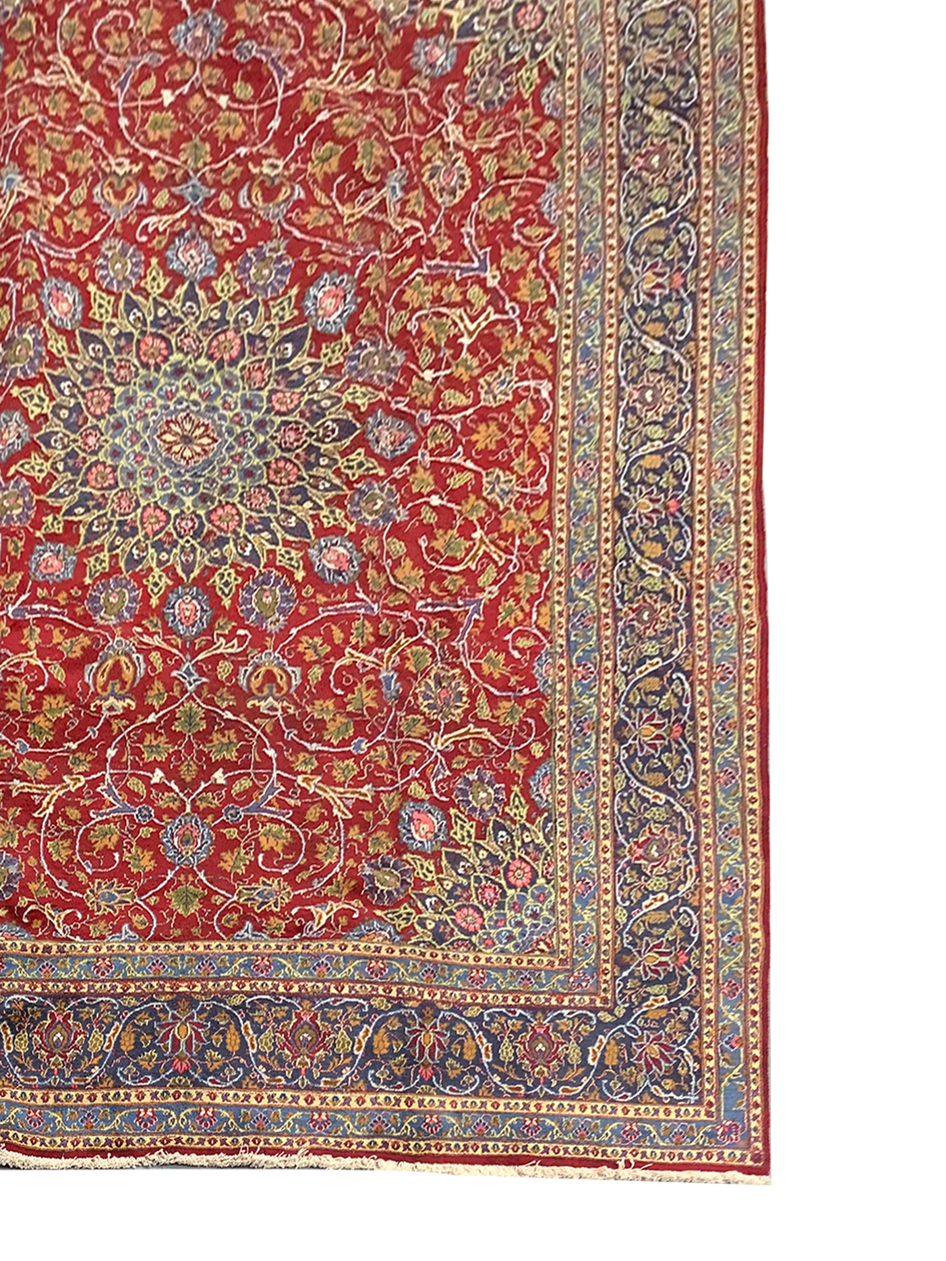Vegetable Dyed Traditional Handmade Vintage Red Wool Area Rug Large Oriental Carpet For Sale