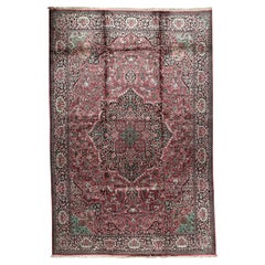 Traditional Handwoven Antique Kashmir Silk Black Rug