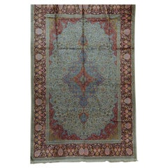 Traditional Handwoven Antique Kashmir Silk Multi Rug
