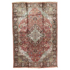 Traditional Handwoven Antique Kashmir Silk Rose / Black Rug