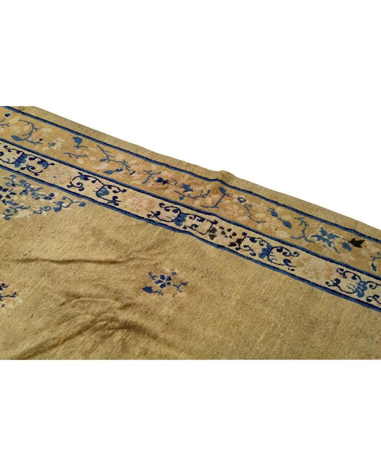 Hand-Woven Traditional Handwoven Antique Peking Chinese Wool Ivory Rug For Sale