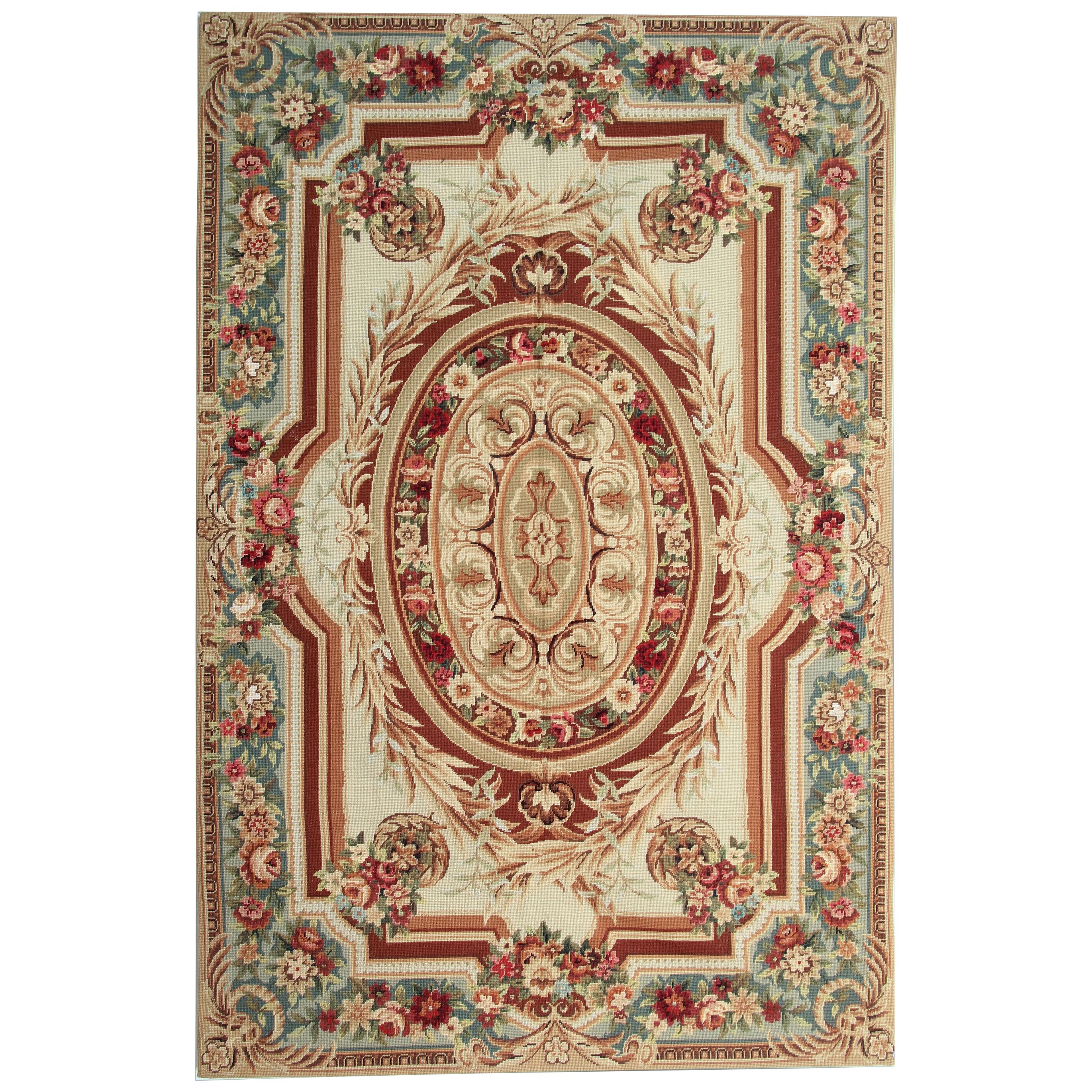 Traditional Handwoven Carpet Wool Aubusson Style Tapestry Area Rug