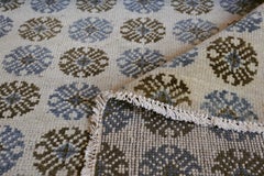 Contemporary Wool Hand-Woven Blue and Brown Floral Khotan-Inspired Rug
