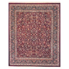 Traditional Handwoven Luxury Antique Fine Wine / Navy Area Rug