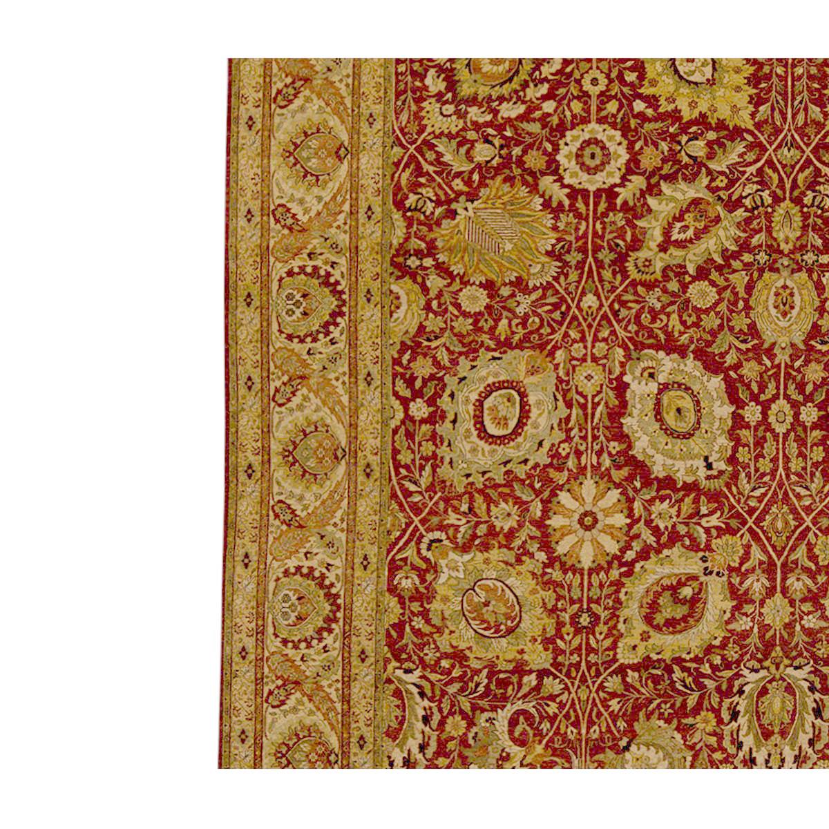 Indiano Tradizionale tessuto a mano di lusso Hadji Jalili Tabriz Melanzana / Beige in vendita