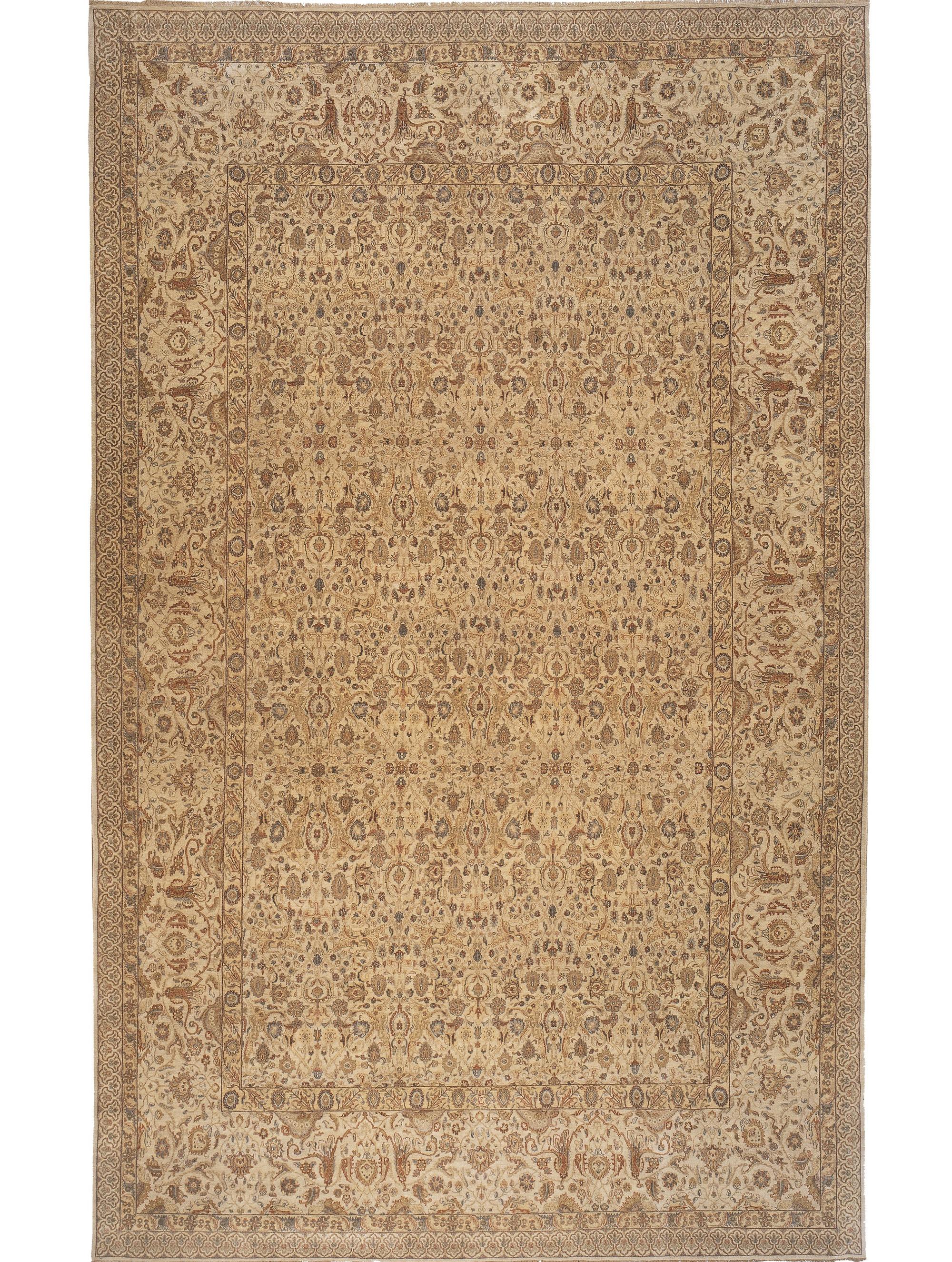 Hand-Knotted Traditional Handwoven Luxury Hadji Jalili Tabriz Beige / Beige For Sale