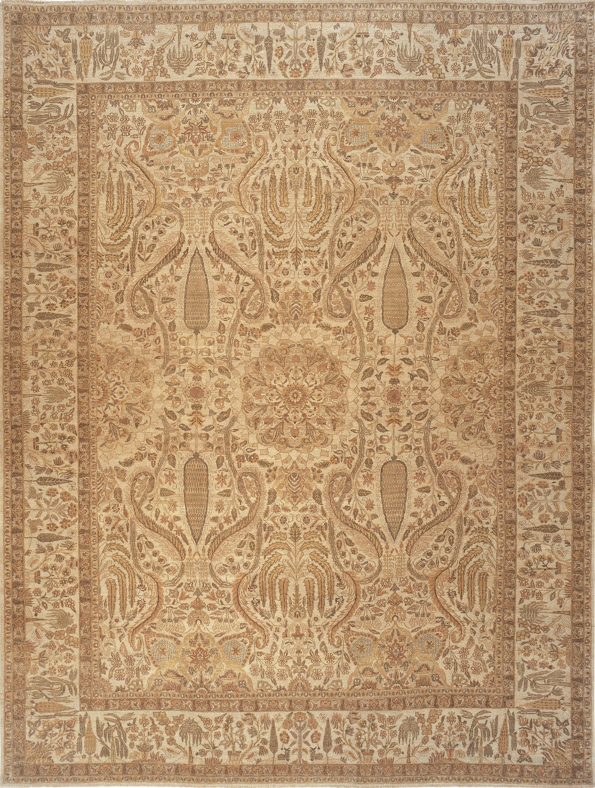 Noué à la main Hadji Jalili Tabriz Traditional Handwoven Luxury Beige / Beige en vente