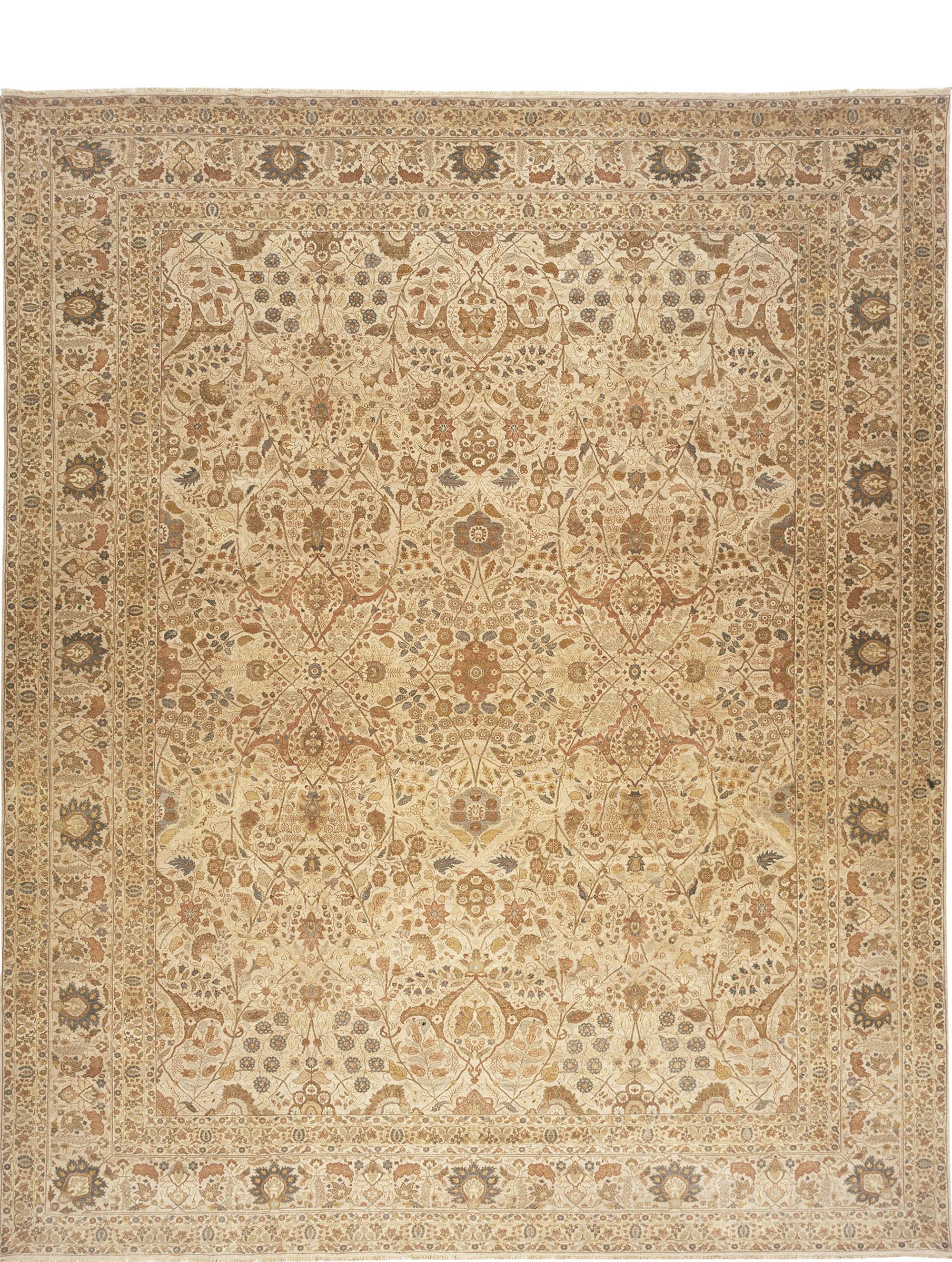 Hand-Knotted Traditional Handwoven Luxury Hadji Jalili Tabriz Beige / Beige For Sale