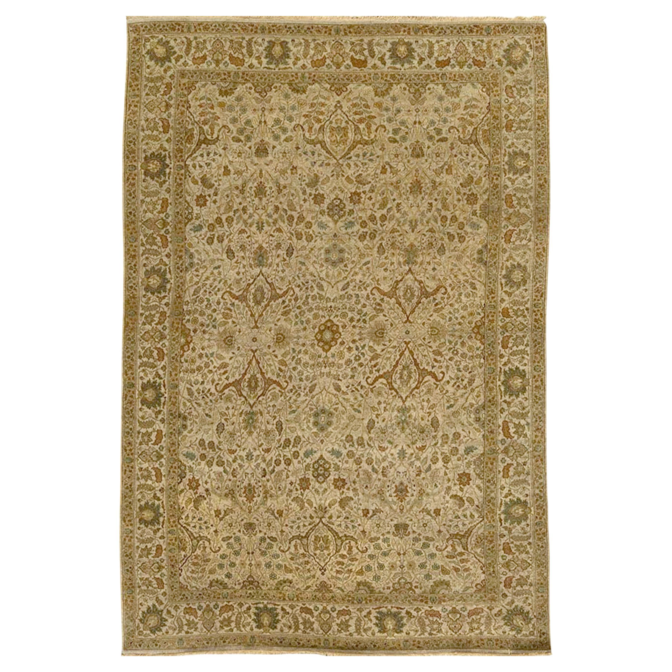 Traditional Handwoven Luxury Hadji Jalili Tabriz Beige / Beige For Sale