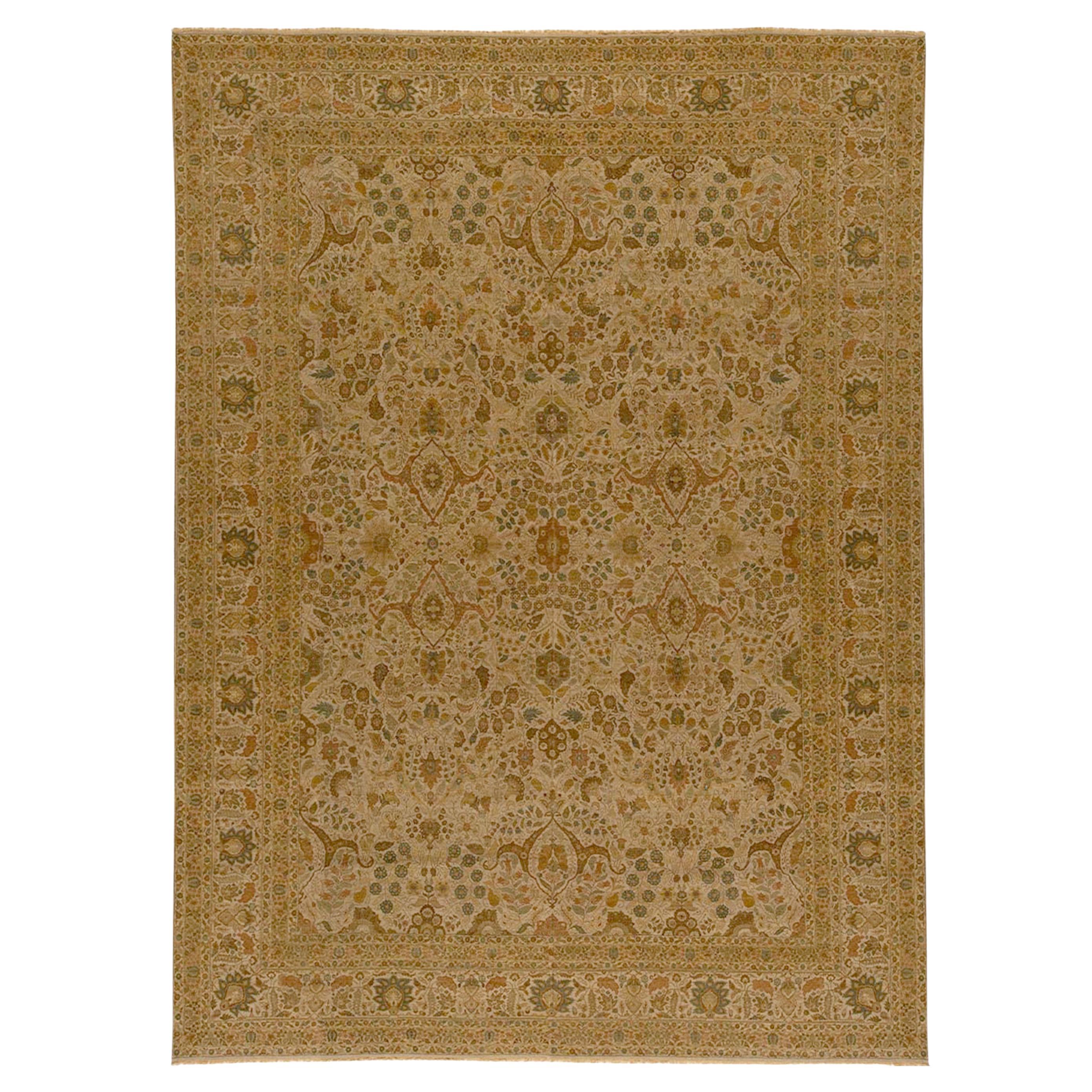 Traditional Handwoven Luxury Hadji Jalili Tabriz Beige / Beige For Sale