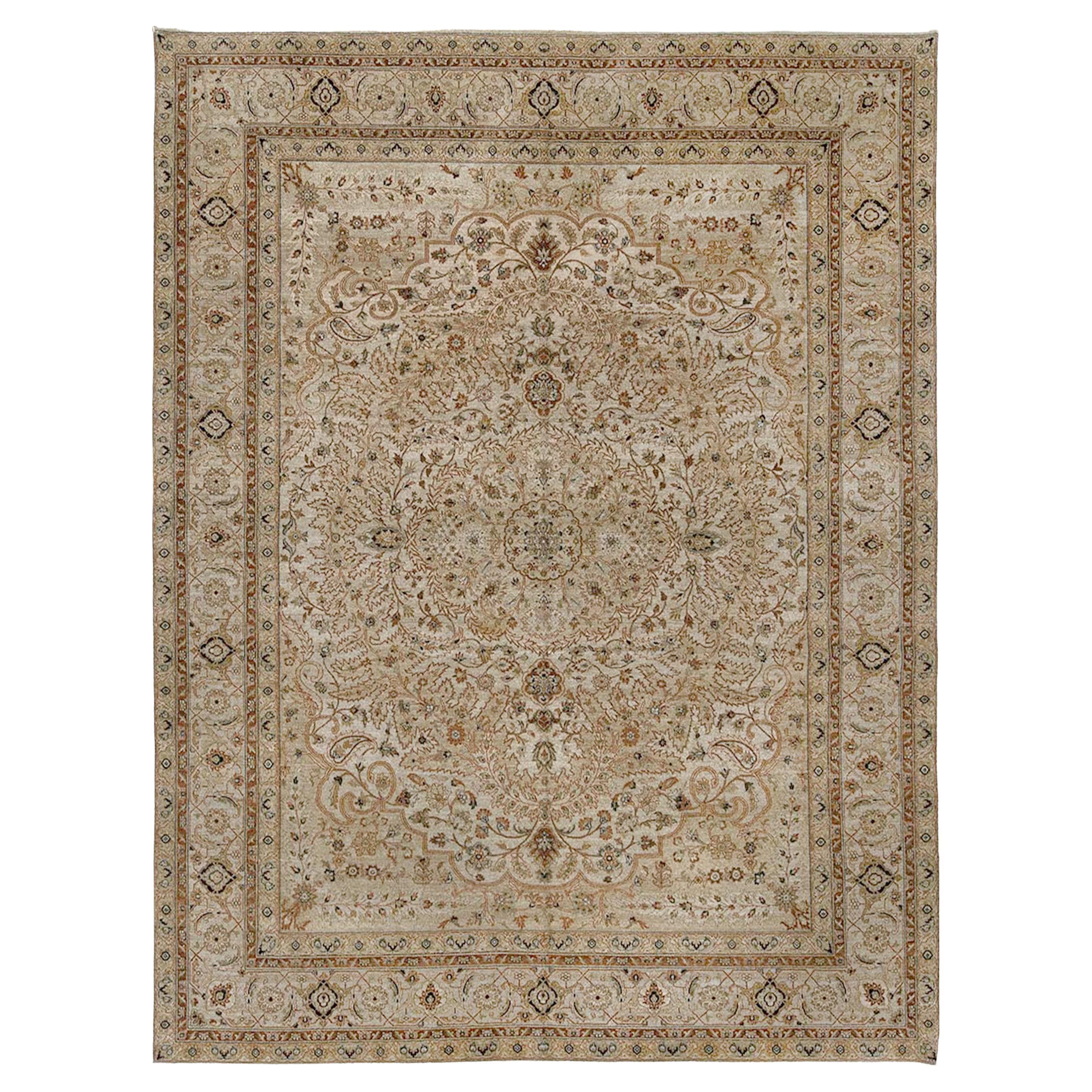 Hadji Jalili Tabriz Traditional Handwoven Luxury Beige / Beige