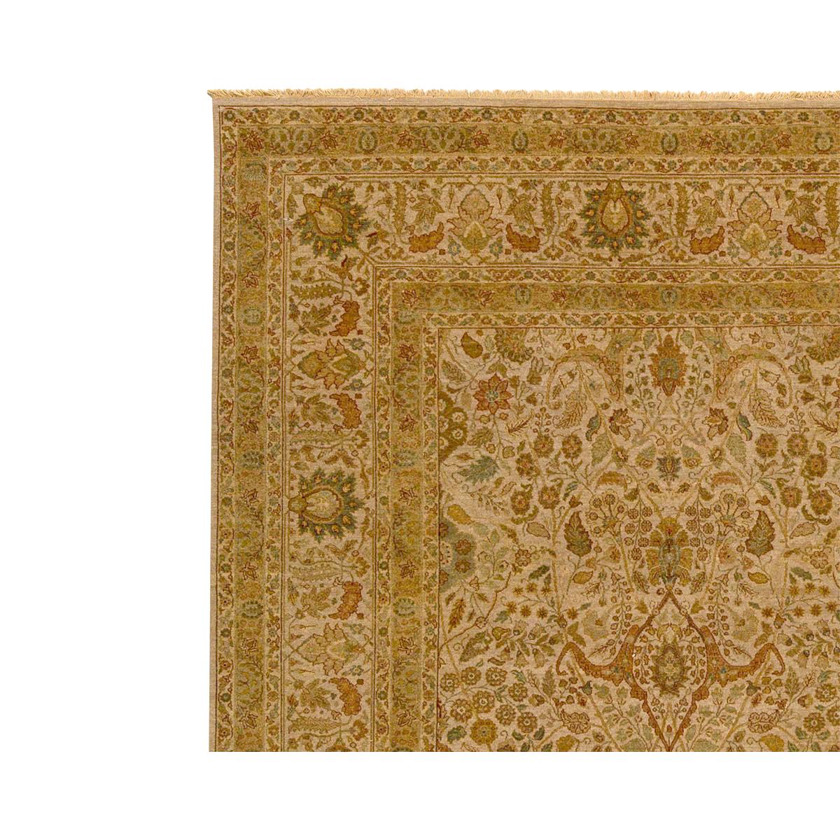 Hand-Knotted Traditional Handwoven Luxury Hadji Jalili Tabriz Beige / Beige Square For Sale