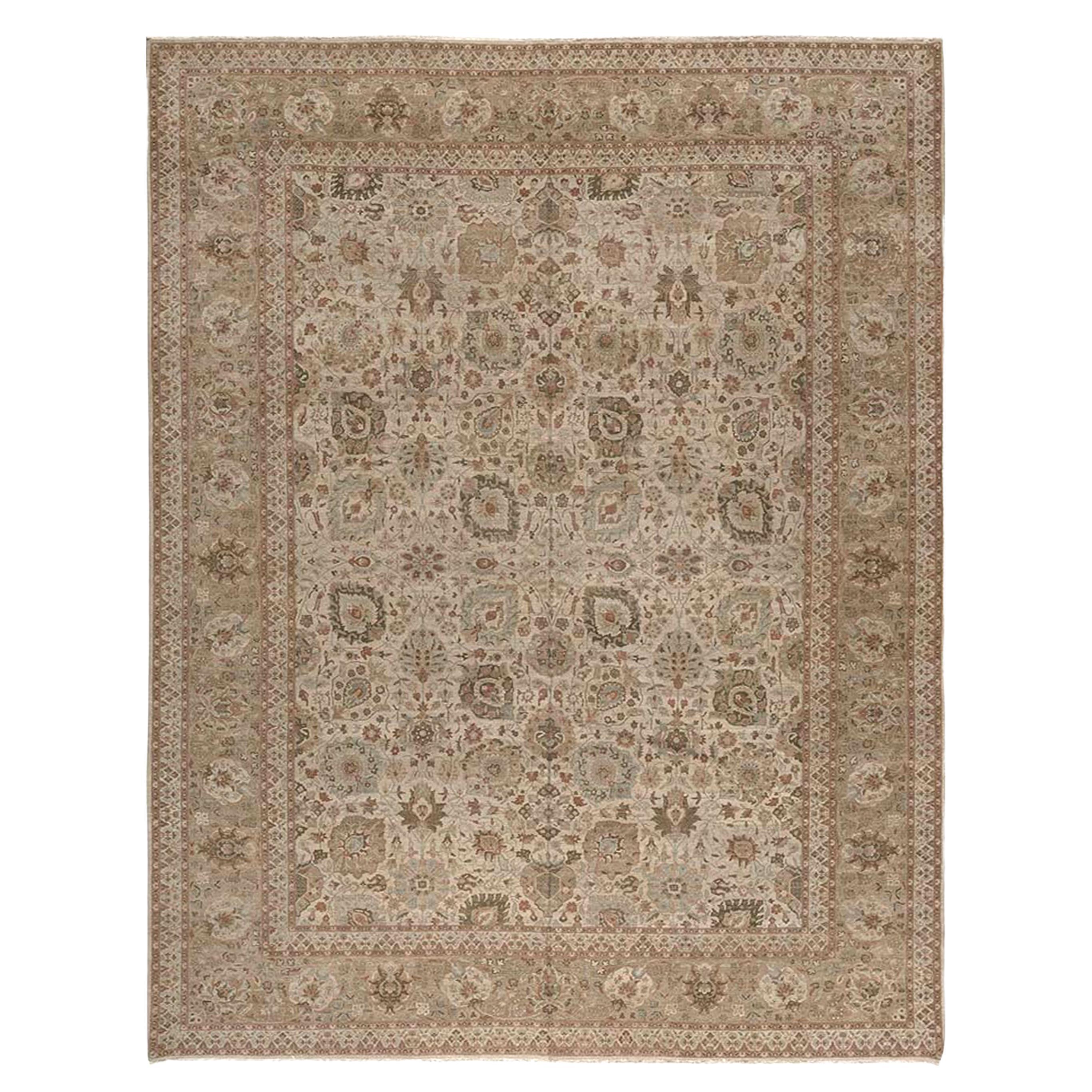 Traditional Handwoven Luxury Hadji Jalili Tabriz Beige / Gold For Sale