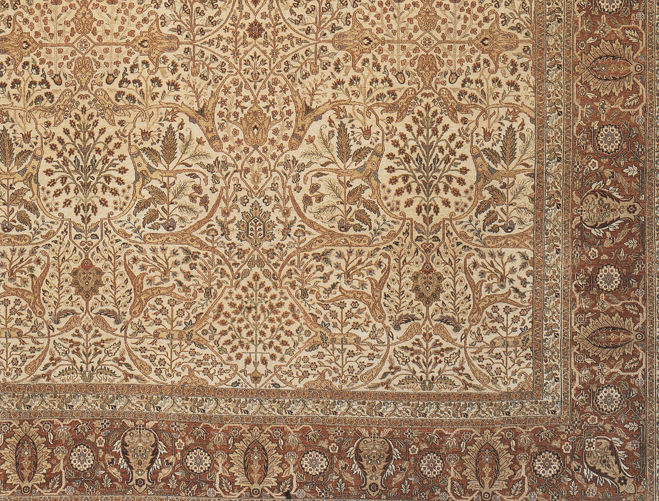 Traditioneller handgewebter luxuriöser Hadji-Jalili-Tabriz in Beige / Rost (Indisch) im Angebot