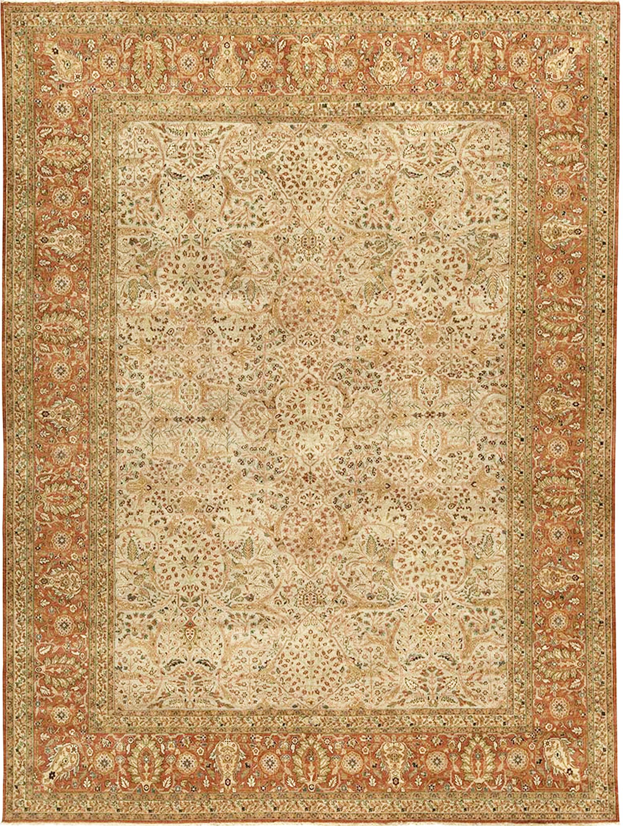 Hand-Knotted Traditional Handwoven Luxury Hadji Jalili Tabriz Beige / Rust For Sale