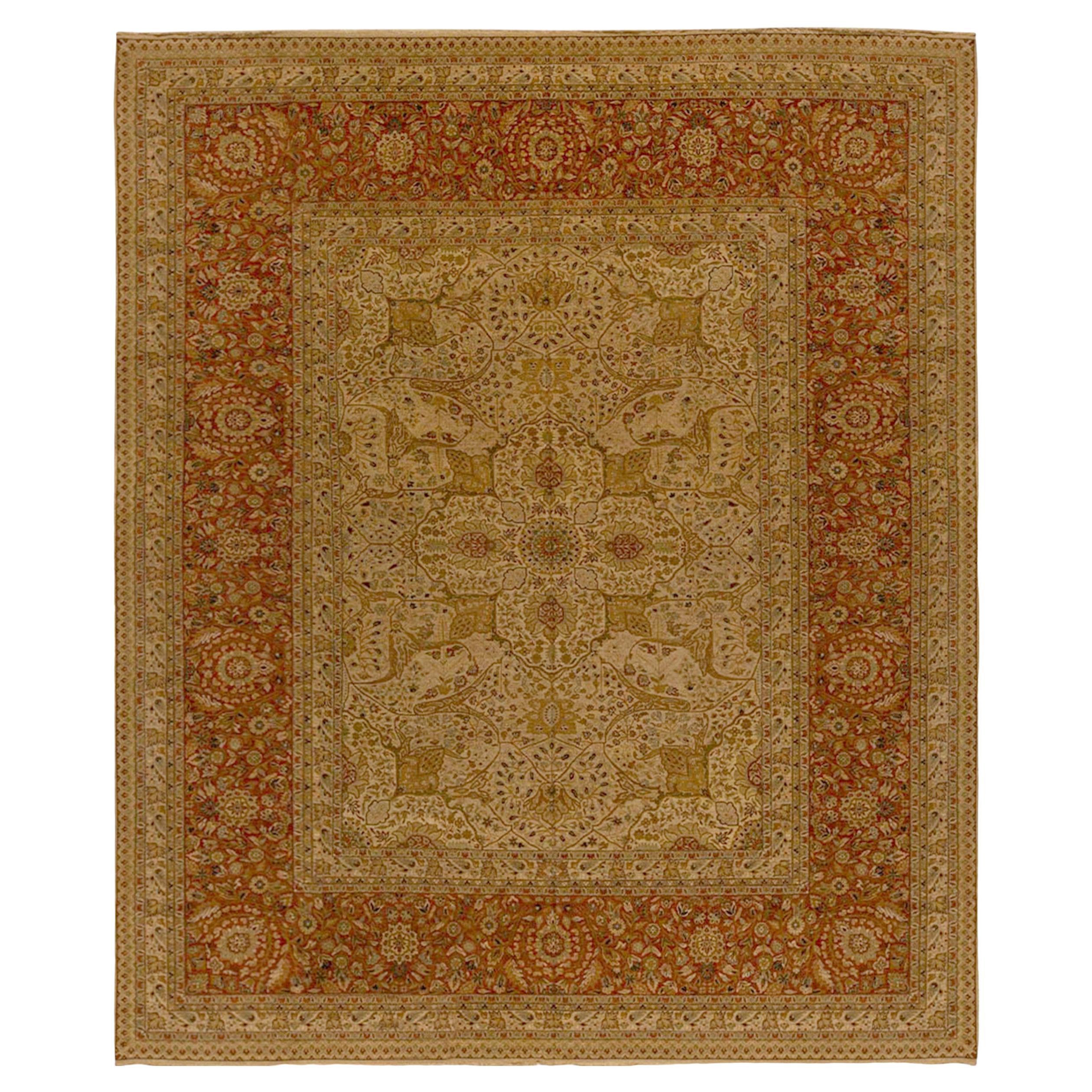 Traditional Handwoven Luxury Hadji Jalili Tabriz Beige / Rust For Sale