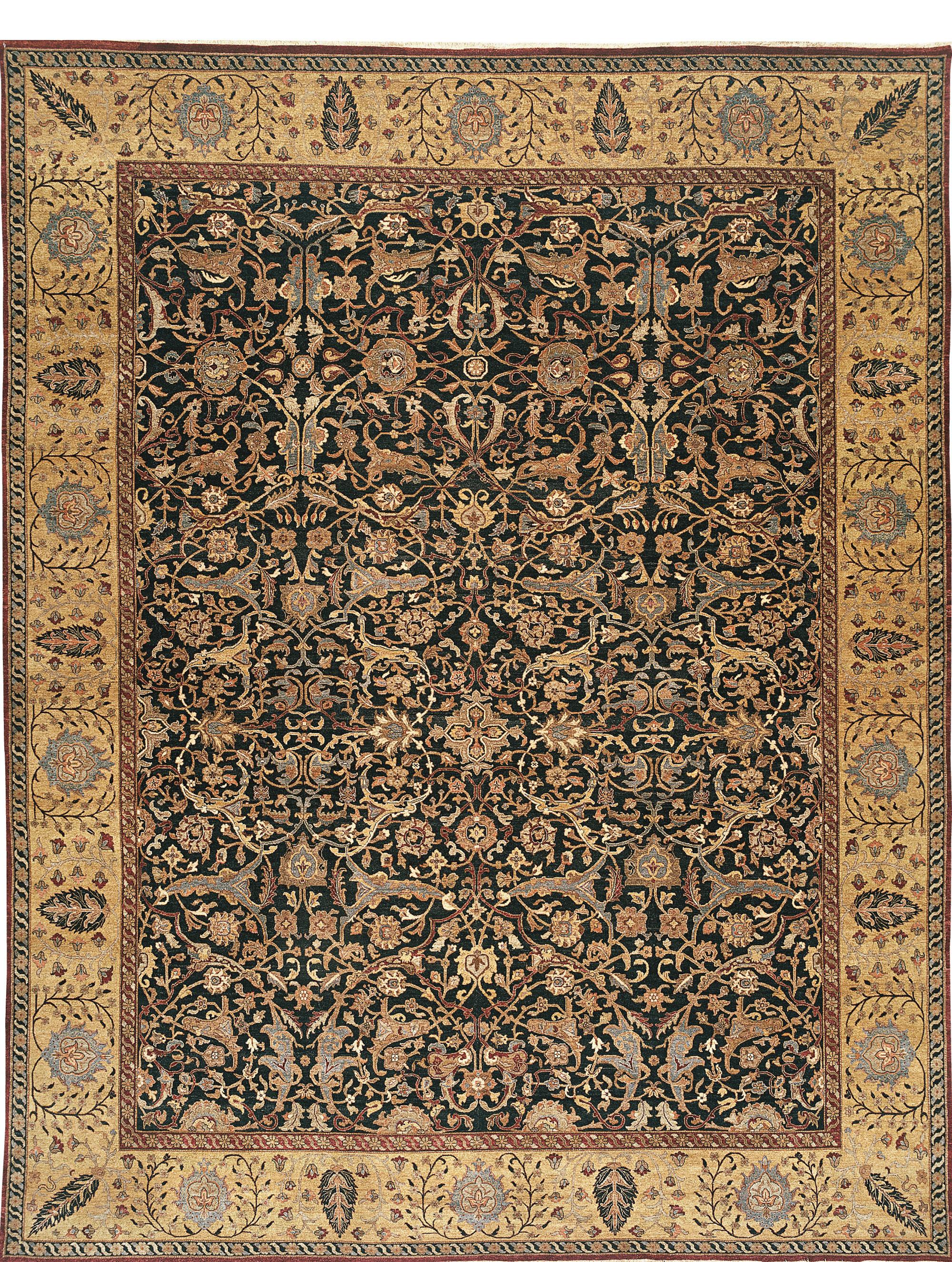 Annodato a mano Tradizionale tessuto a mano di lusso Hadji Jalili Tabriz Nero / Oro in vendita