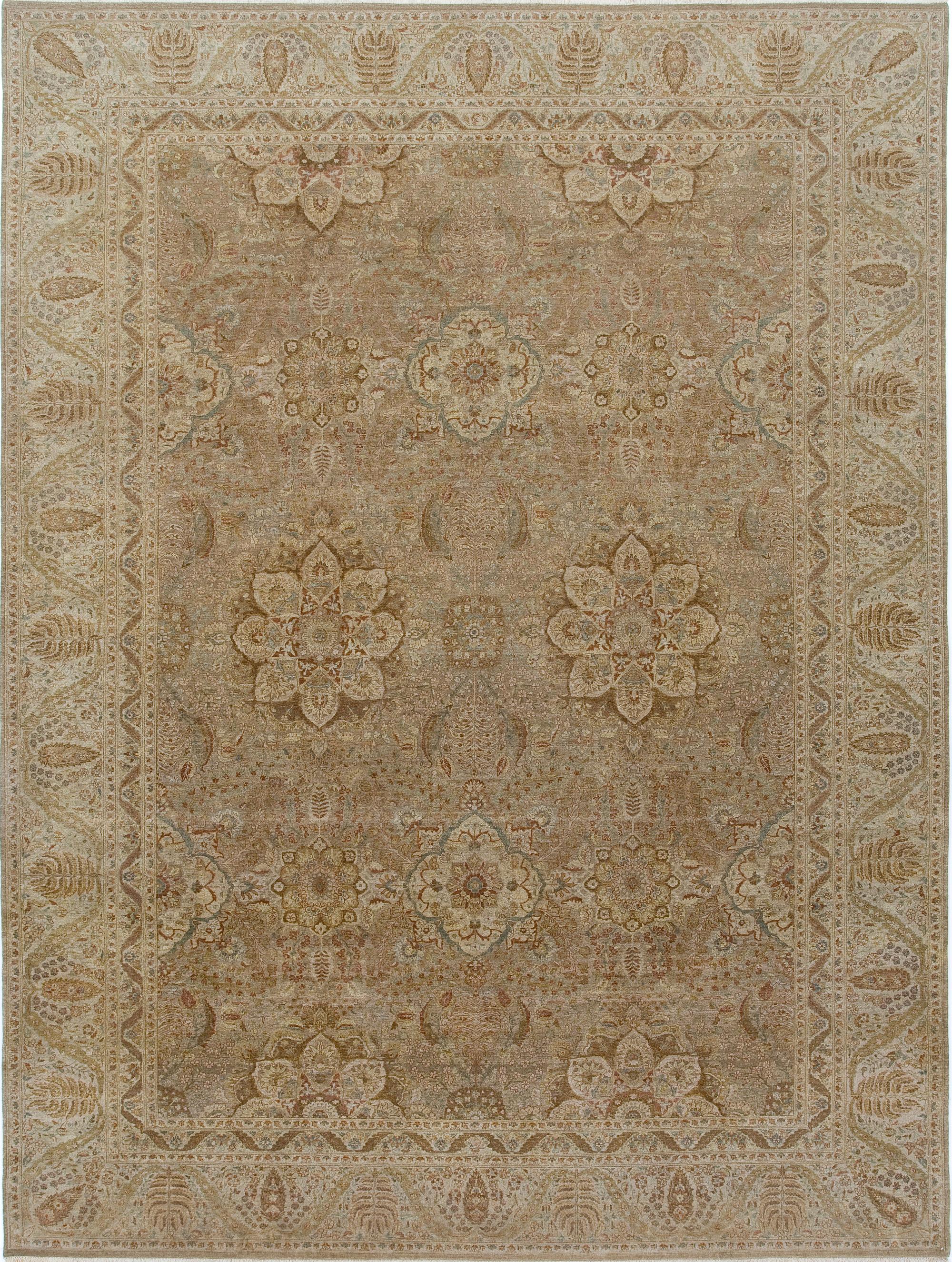 Hand-Knotted Traditional Handwoven Luxury Hadji Jalili Tabriz Camel / Beige For Sale