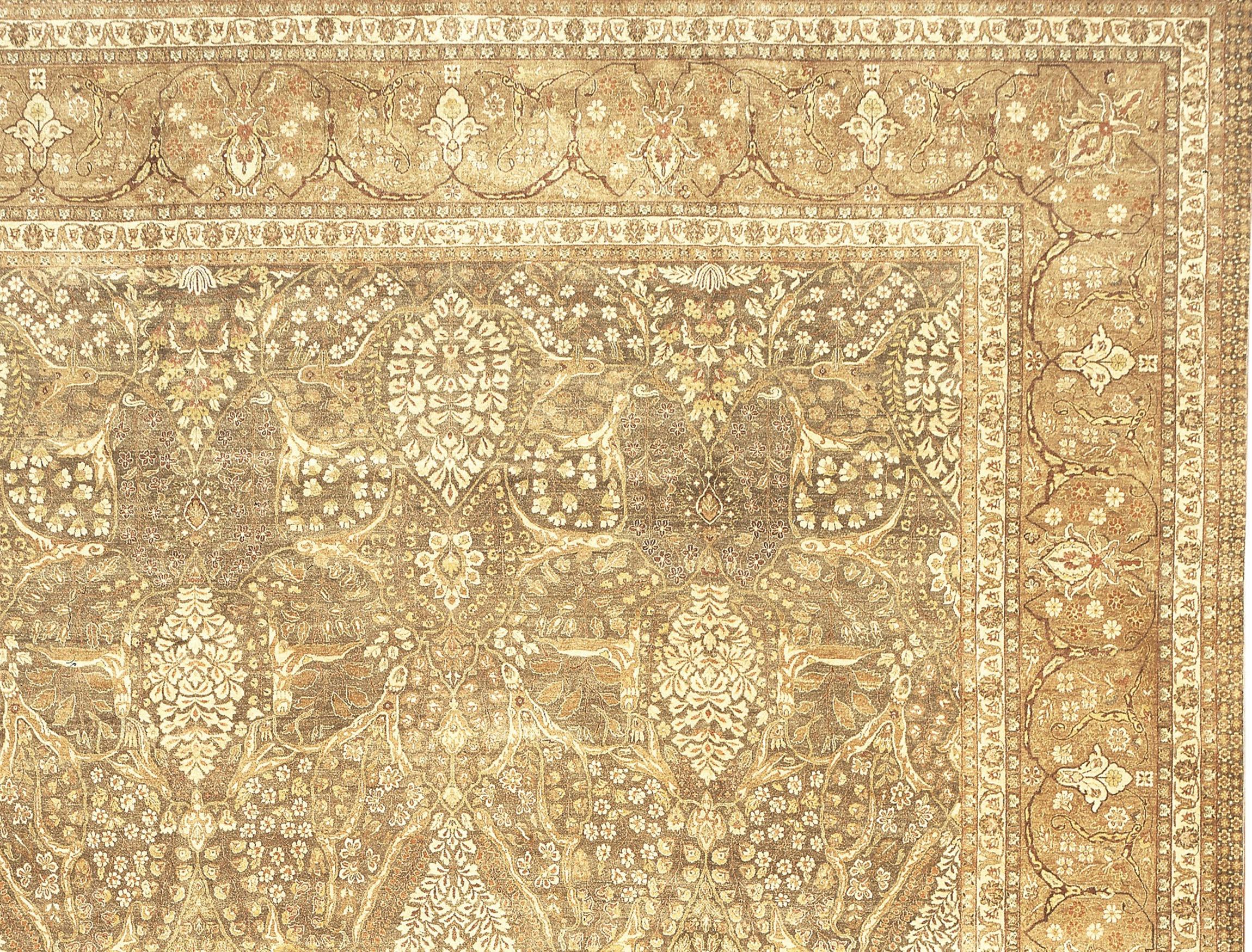 Indian Traditional Handwoven Luxury Hadji Jalili Tabriz Gold / Brown For Sale