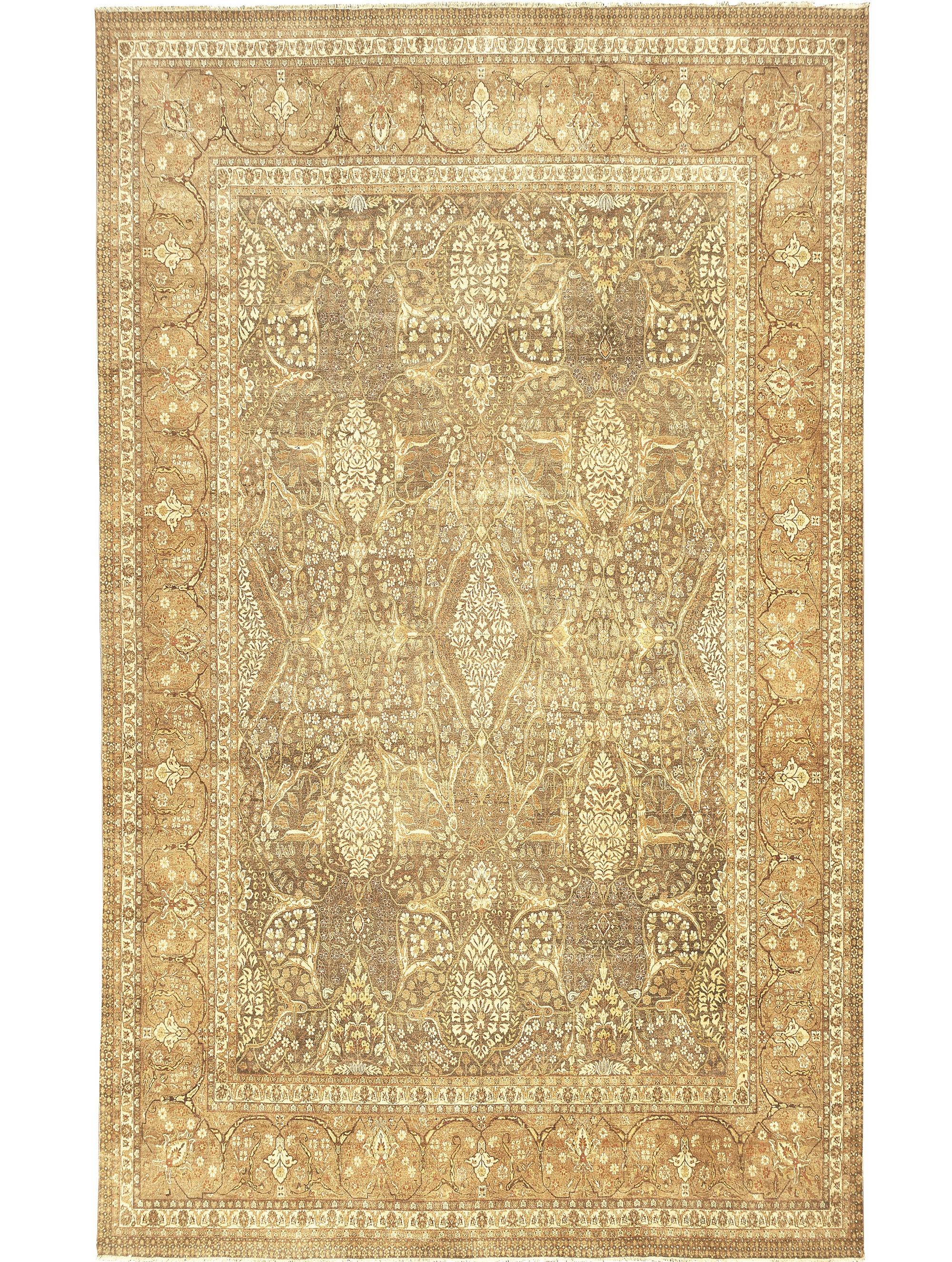 Hand-Knotted Traditional Handwoven Luxury Hadji Jalili Tabriz Gold / Brown For Sale
