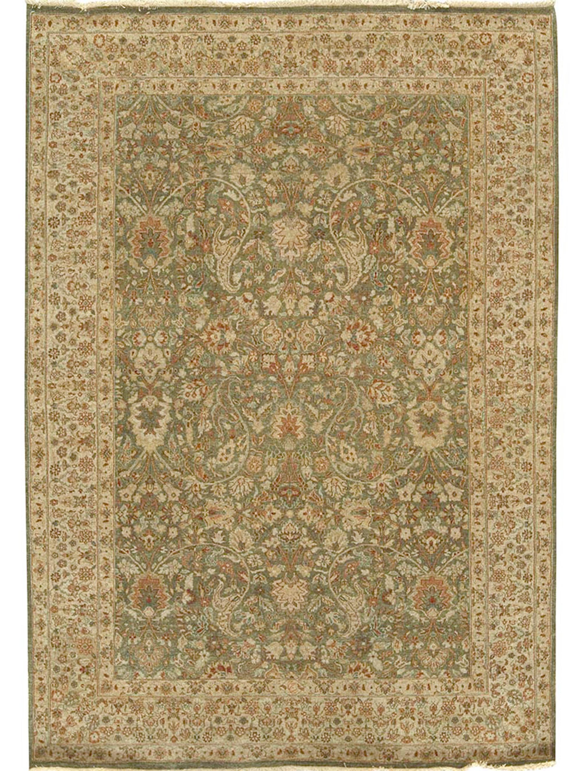 Traditionelle handgewebte luxuriöse Hadji-Jalili-Tabriz-Grün-/Beige im Angebot