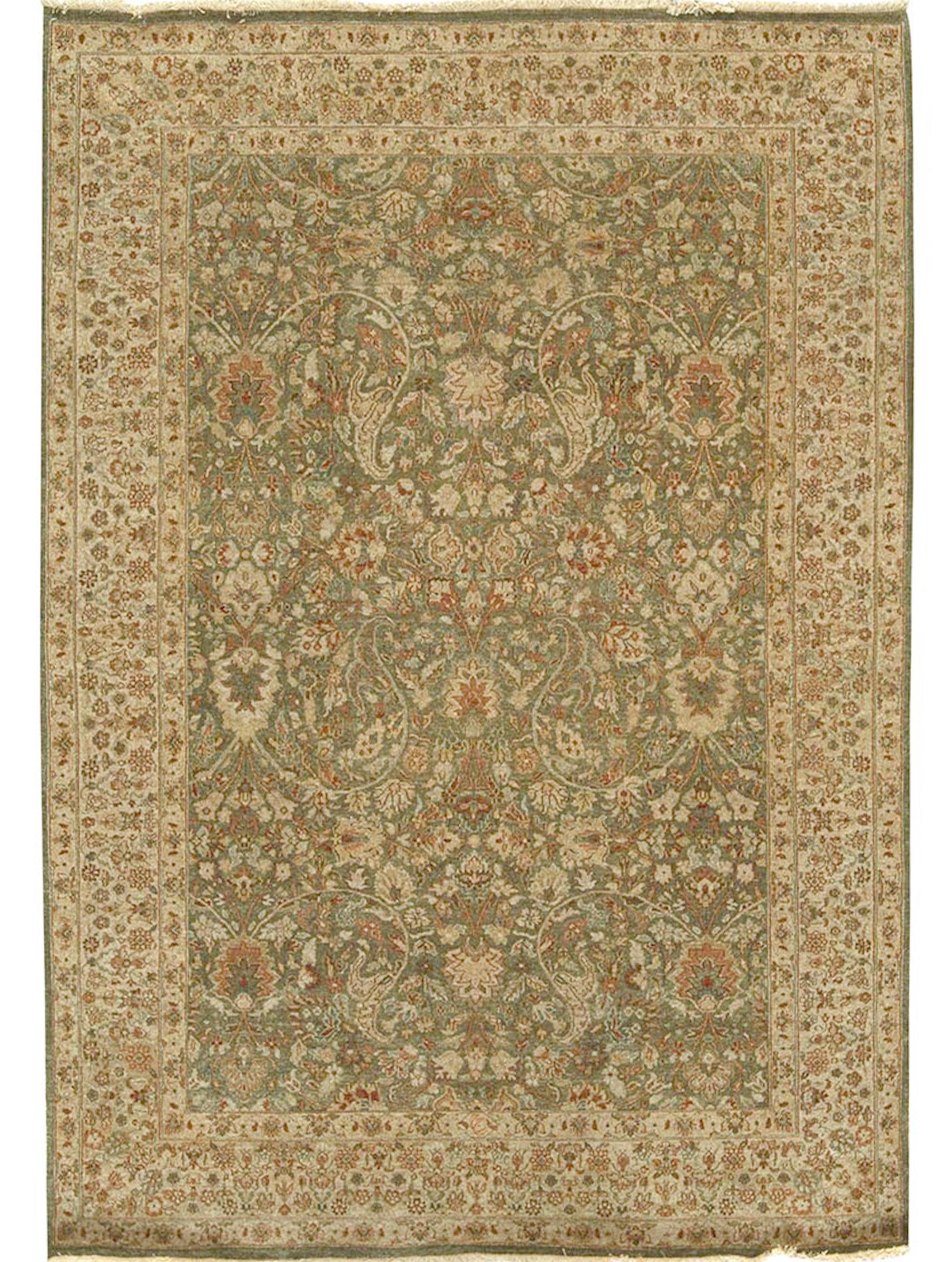 Traditional Handwoven Luxury Hadji Jalili Tabriz Green / Beige For Sale