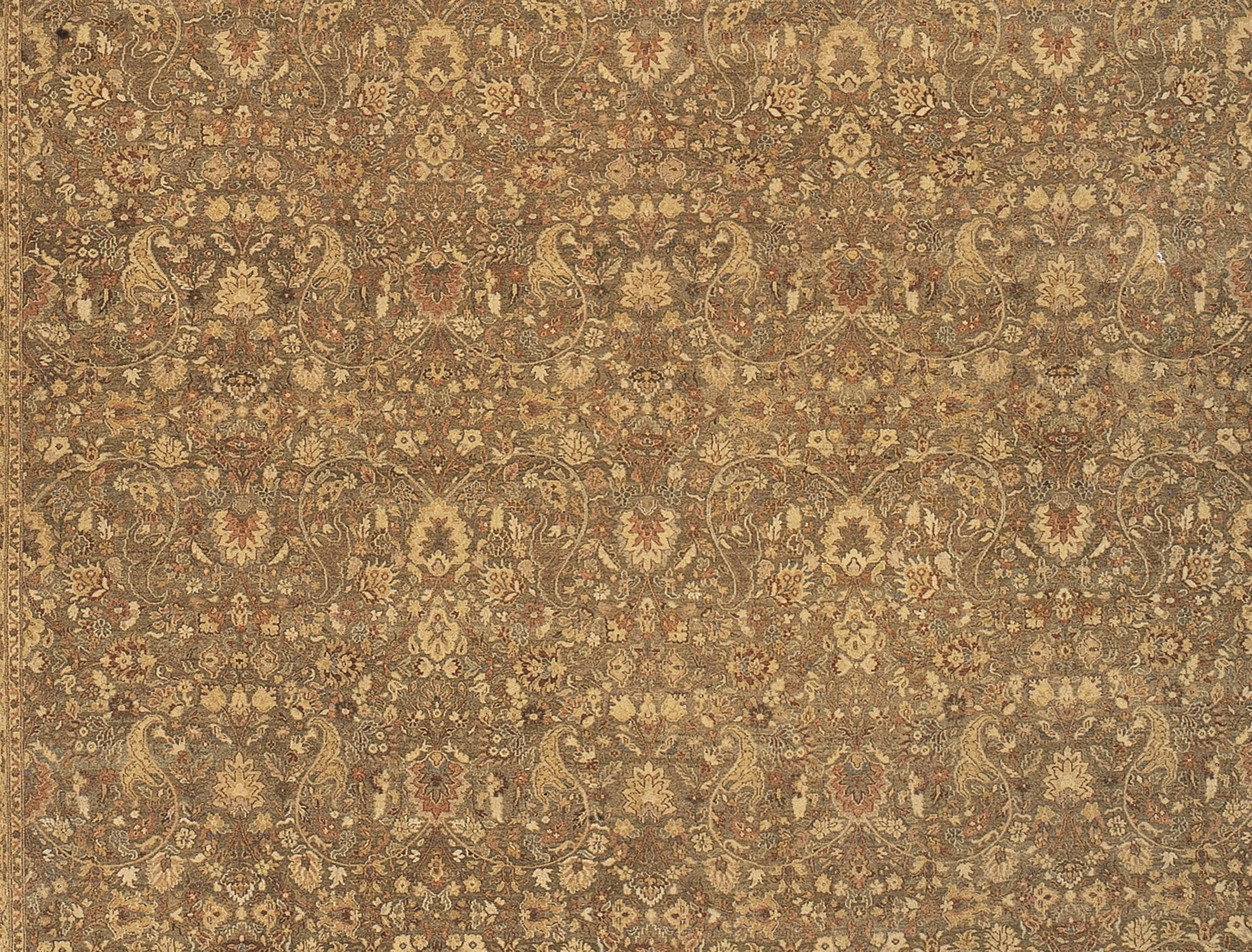 Indiano Tradizionale tessuto a mano di lusso Hadji Jalili Tabriz Verde / Camel in vendita