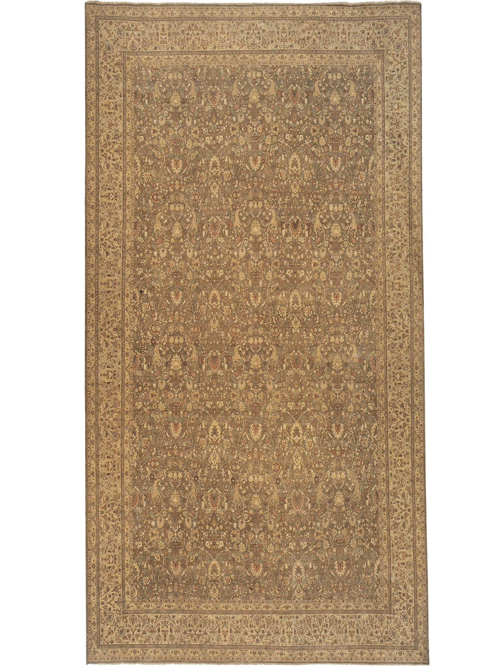 Annodato a mano Tradizionale tessuto a mano di lusso Hadji Jalili Tabriz Verde / Camel in vendita