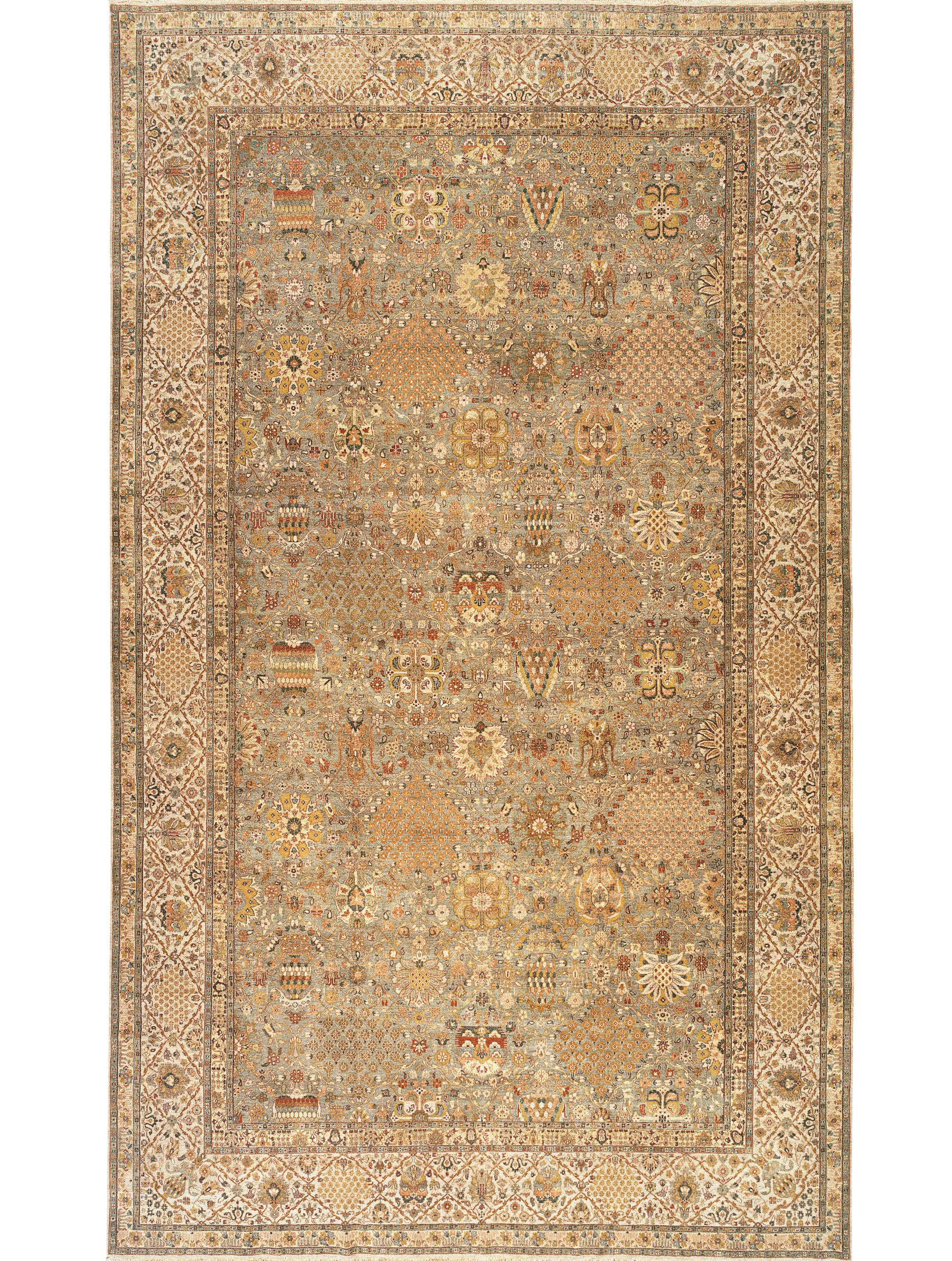 Hand-Knotted Traditional Handwoven Luxury Hadji Jalili Tabriz Light Blue / Beige For Sale