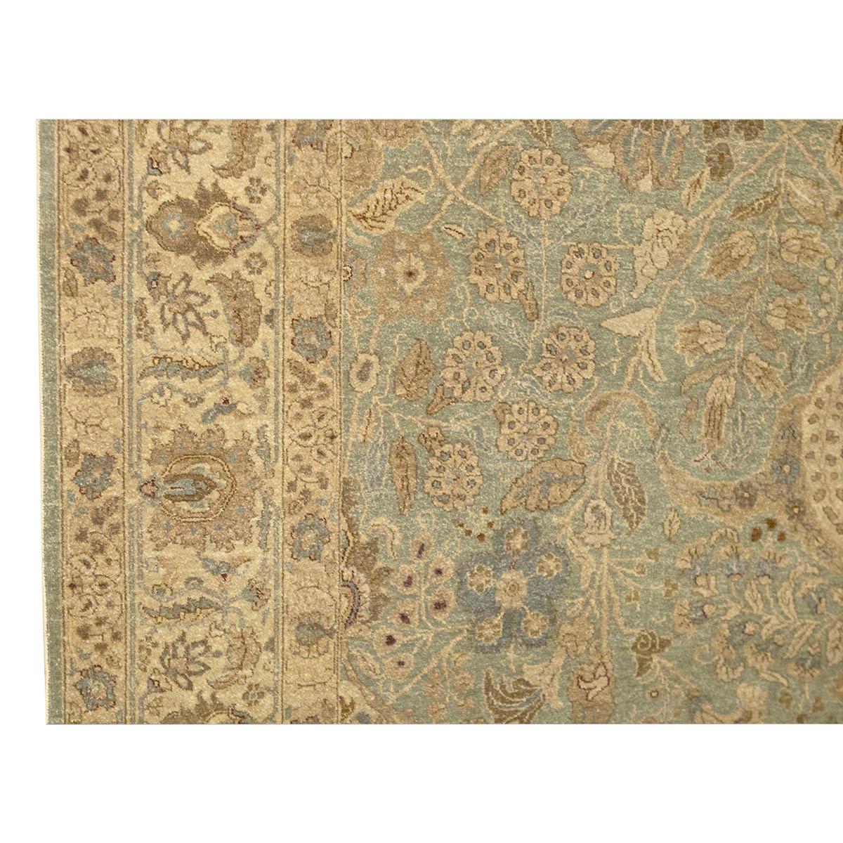 Indian Traditional Handwoven Luxury Hadji Jalili Tabriz Light Blue / Beige For Sale