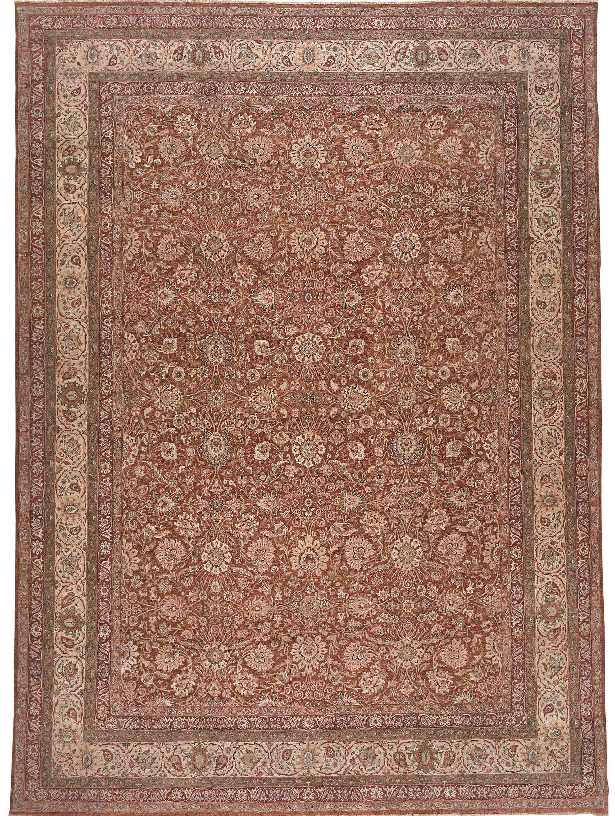 Hand-Knotted  Traditional Handwoven Luxury Hadji Jalili Tabriz Rose / Green For Sale