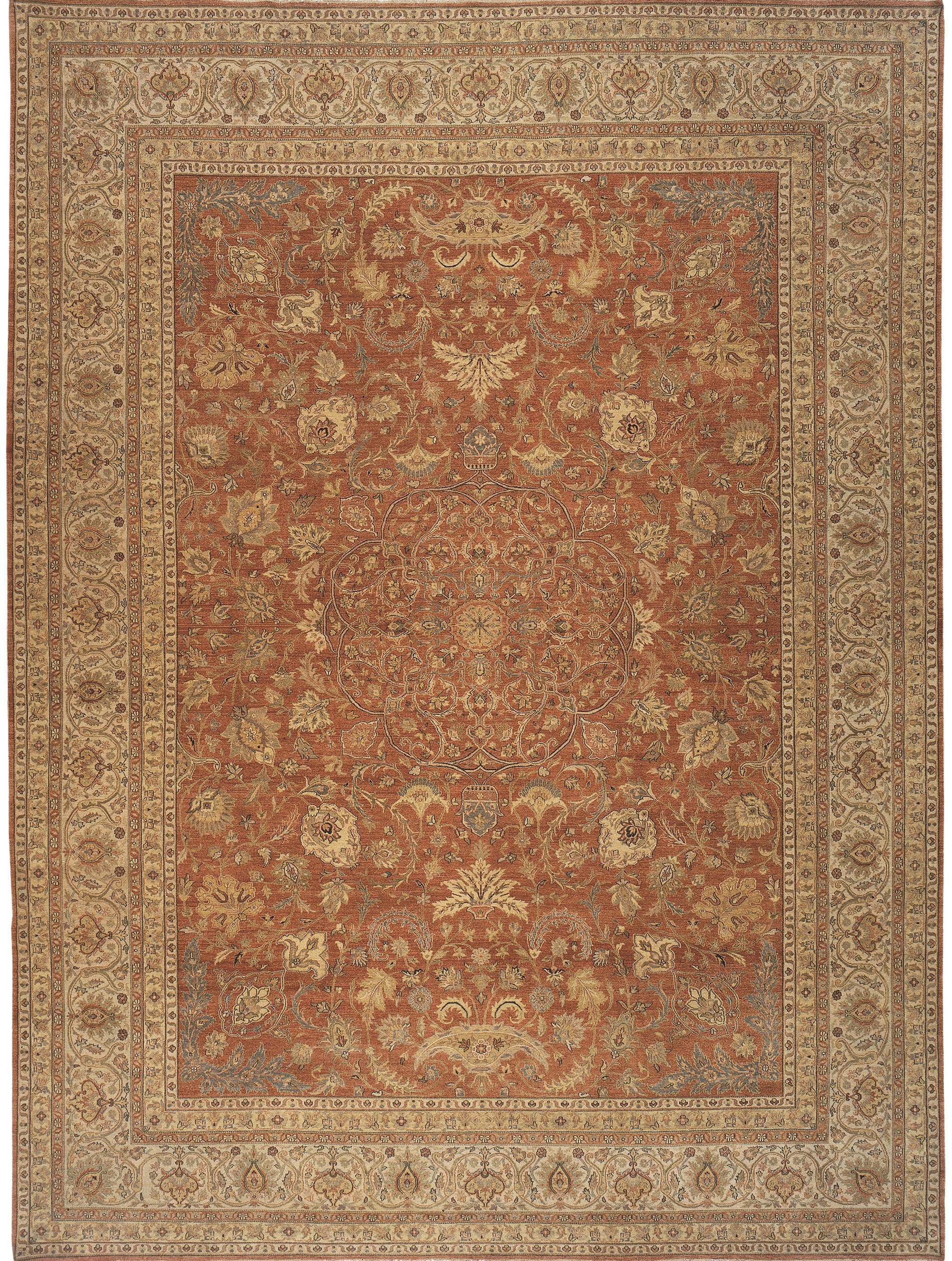 Hand-Knotted  Traditional Handwoven Luxury Hadji Jalili Tabriz Rust / Beige For Sale