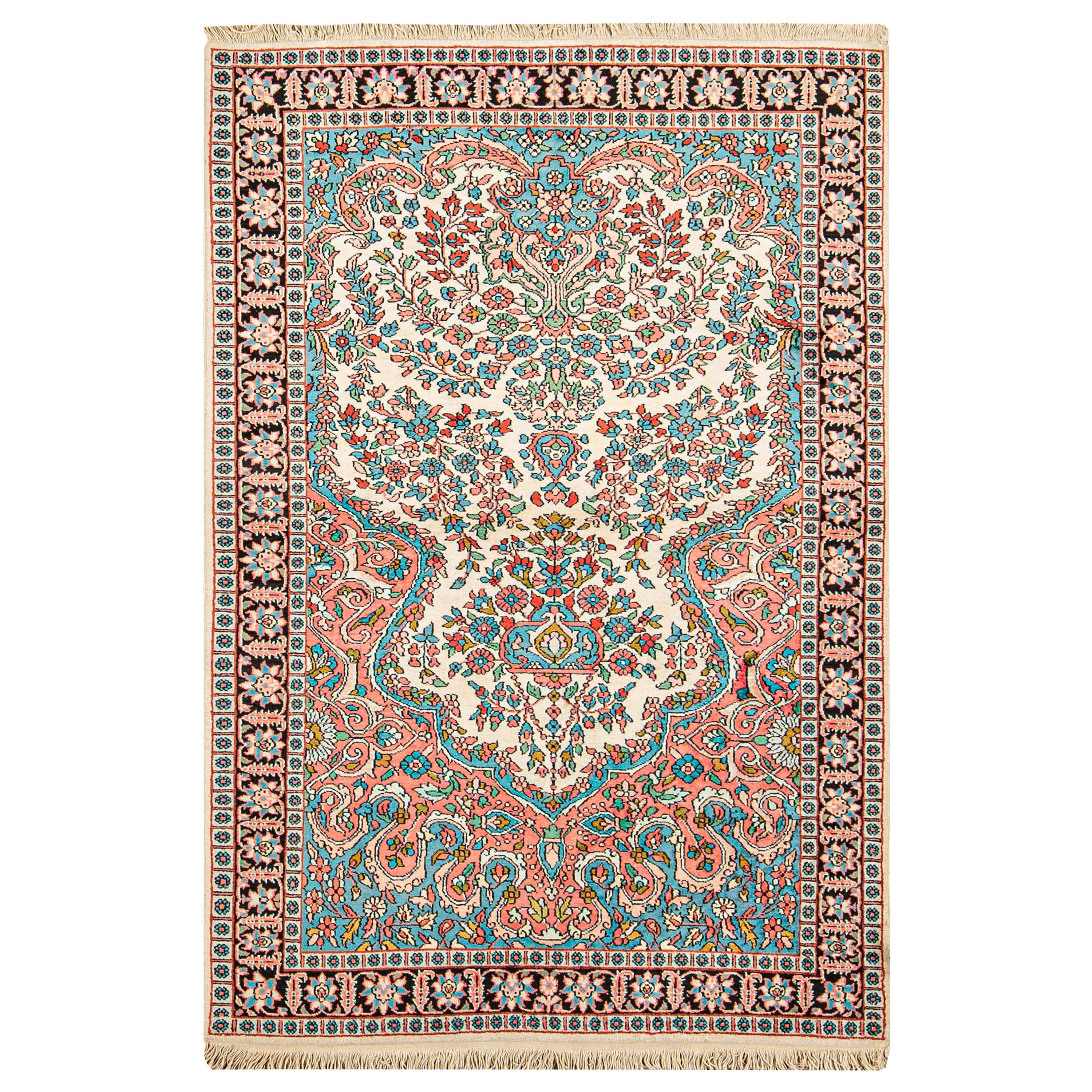 Alfombra tradicional tejida a mano de lujo Cachemira Marfil / Azul en venta