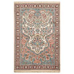 Traditional Handwoven Luxury Kashmir Ivory / Blue Area Rug