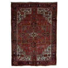 Traditional Handwoven Luxury Semi Antique Persian Heriz Wool Red / Navy