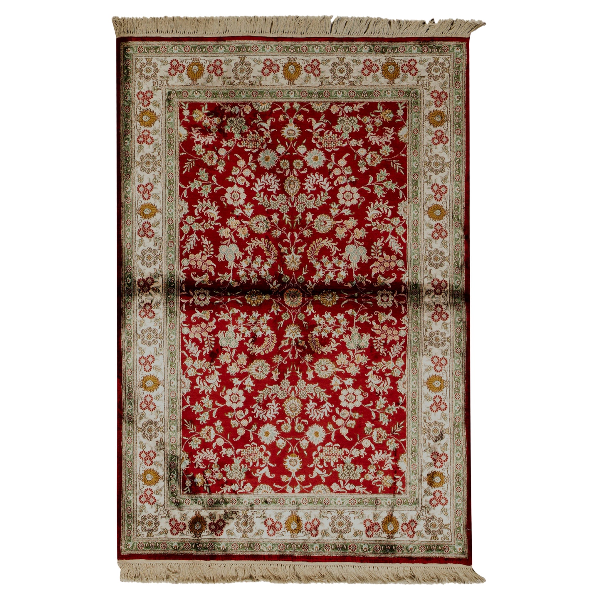 Tappeto tradizionale di lusso in seta intrecciata a mano rosso/avorio